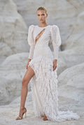 Cut-Out Detailed Open Knit Ruffle Maxi Dress