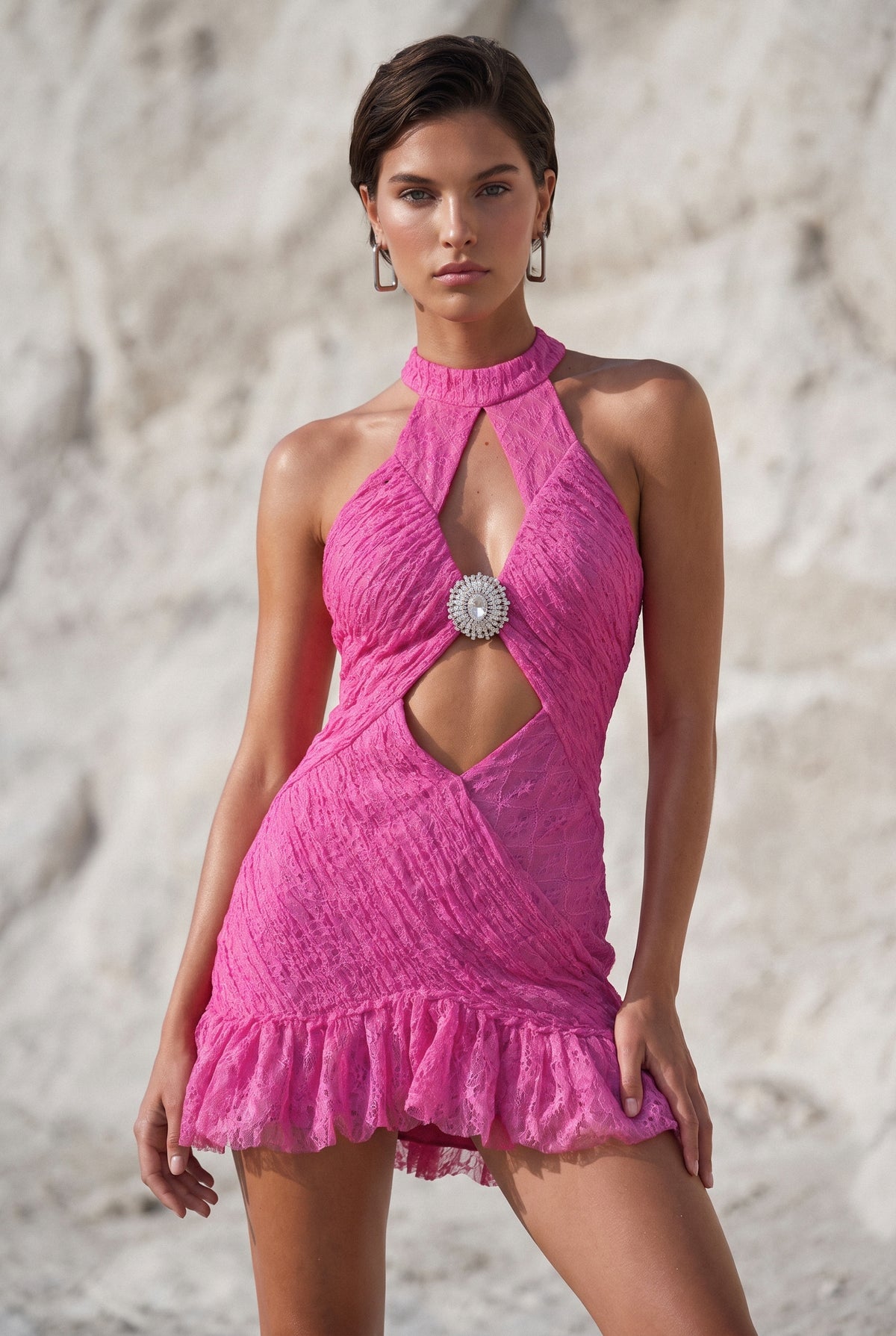Draped Halter Neck Mini Dress
