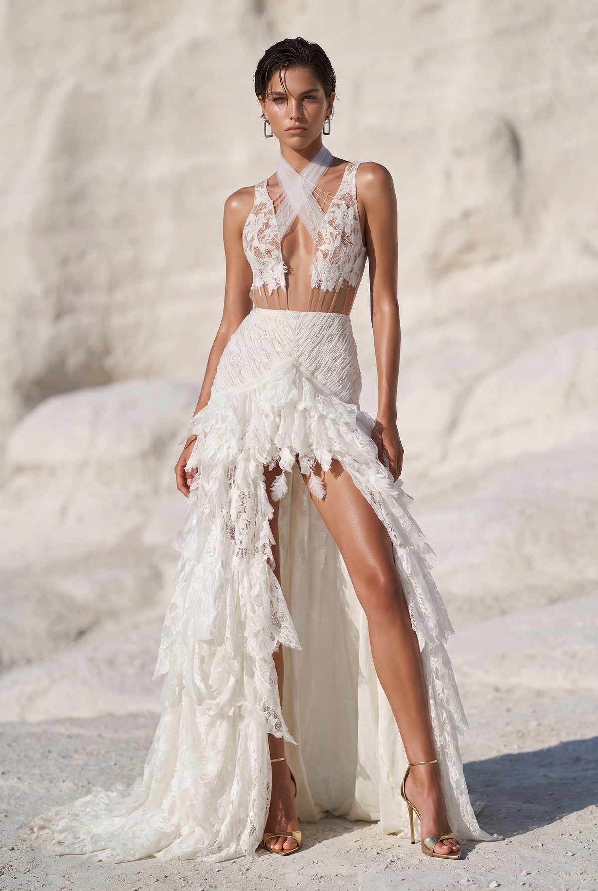 Cross Halter Neck Slit Detailed Maxi Dress