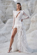 Bust Detailed Long Sleeved Slit Dress
