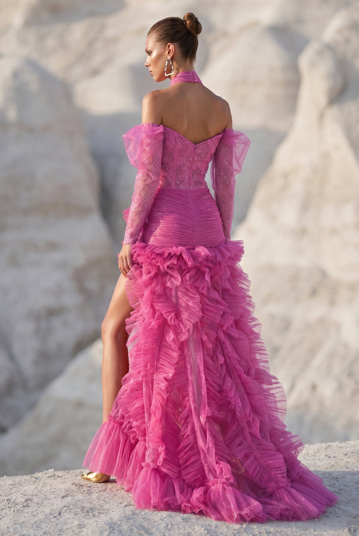 Sparkling Off Shoulder Halter Neck Maxi Dress
