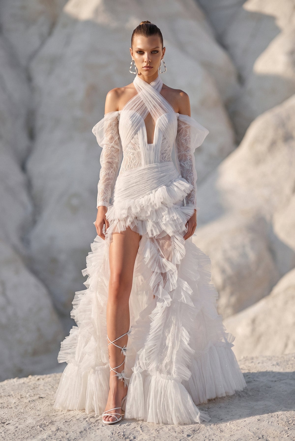 Sparkling Off Shoulder Halter Neck Maxi Dress