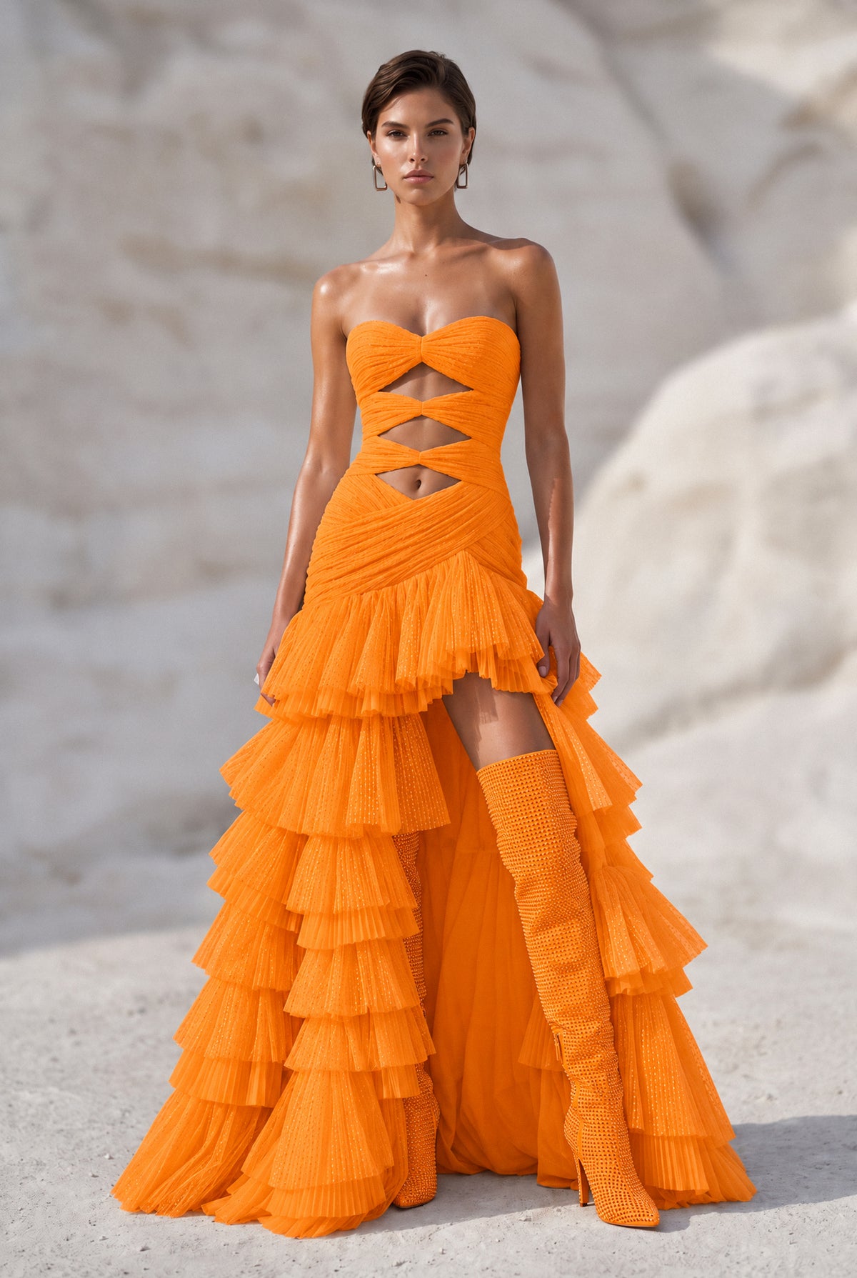 Front Slit Detailed Draped Maxi Dress