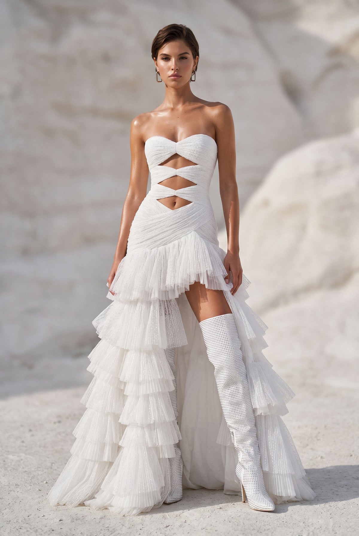 Front Slit Detailed Draped Maxi Dress