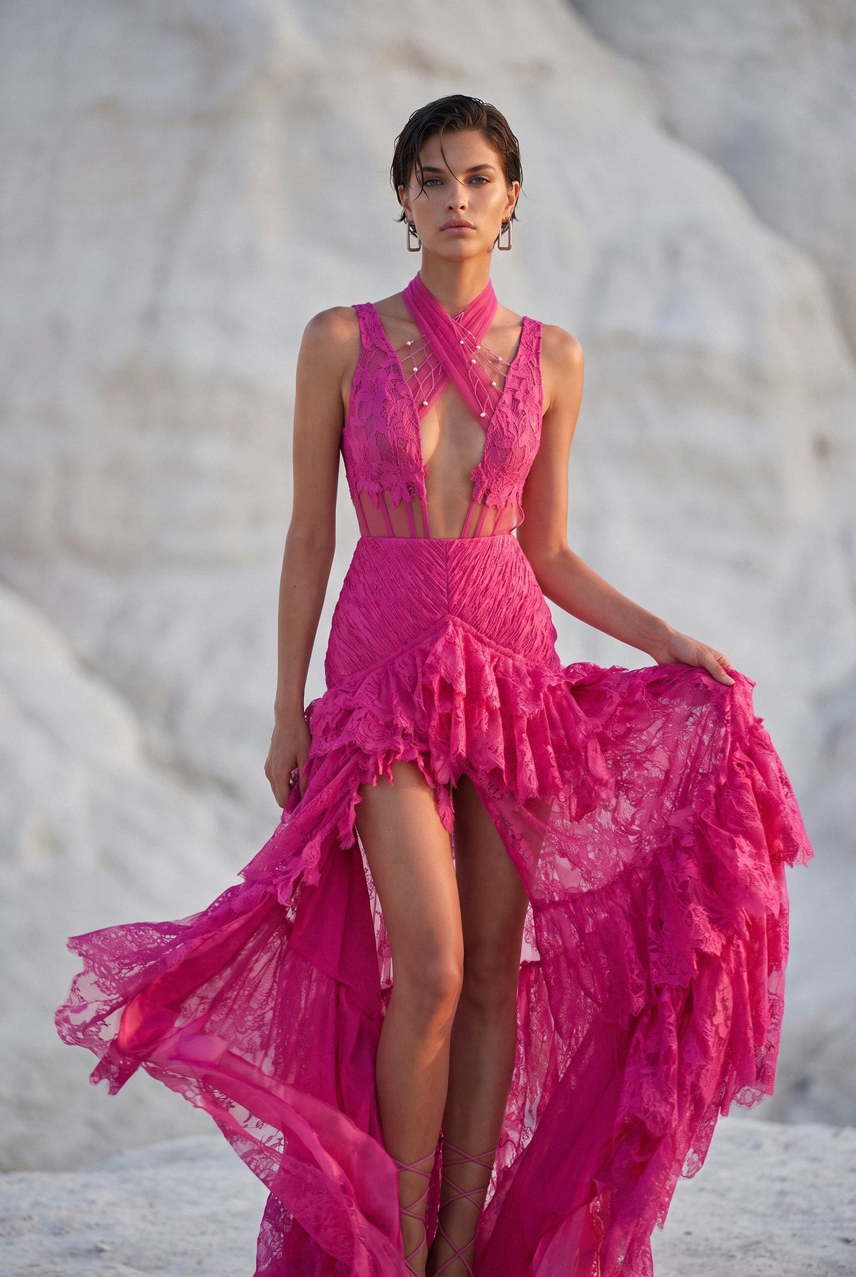 Cross Halter Neck Slit Detailed Maxi Dress