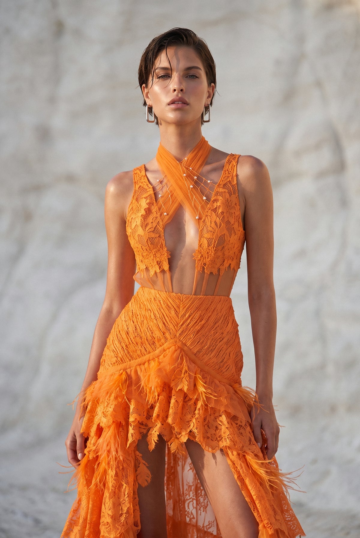Cross Halter Neck Slit Detailed Maxi Dress