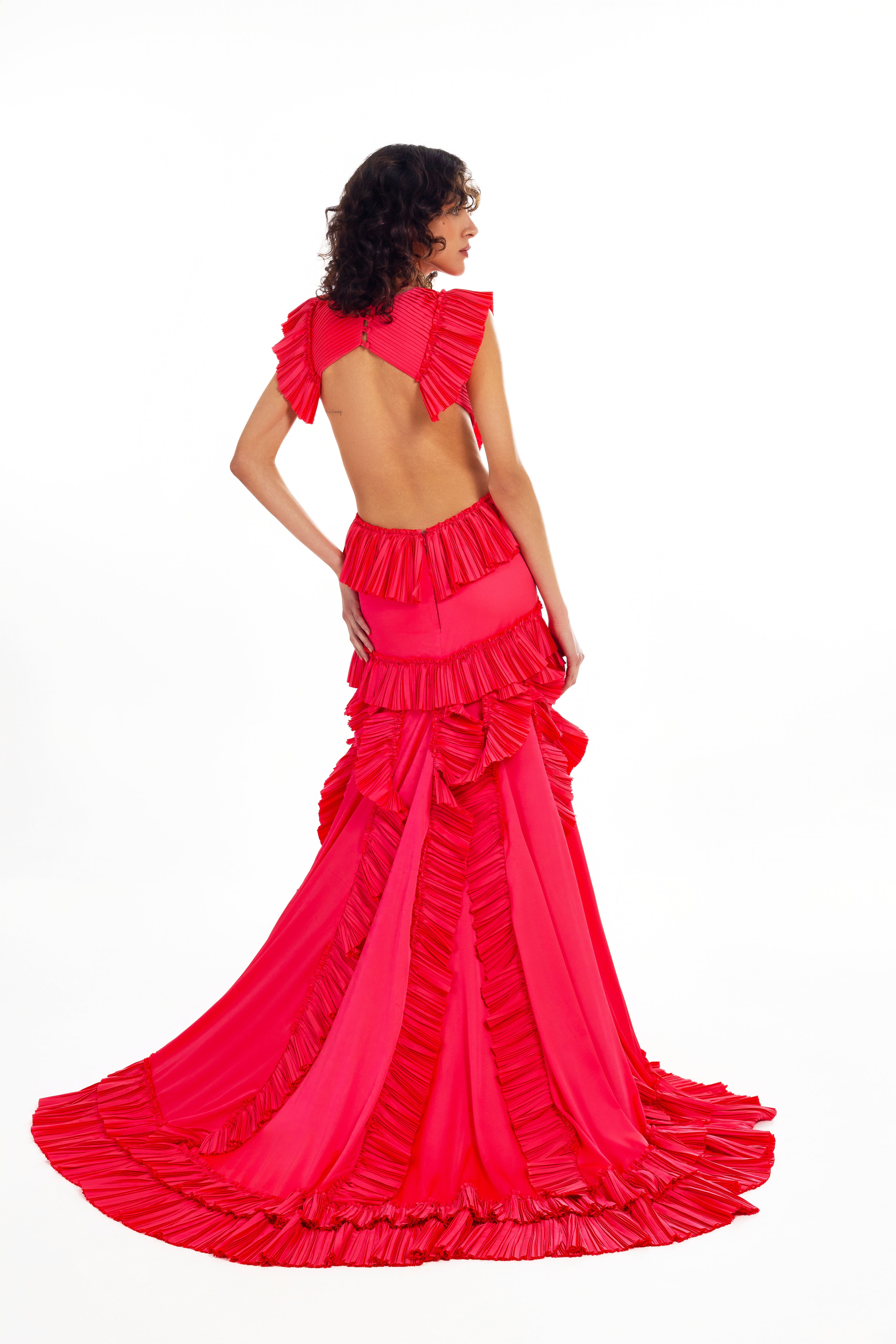 LAINY LONG RUFFLE CUT OUT DRESS