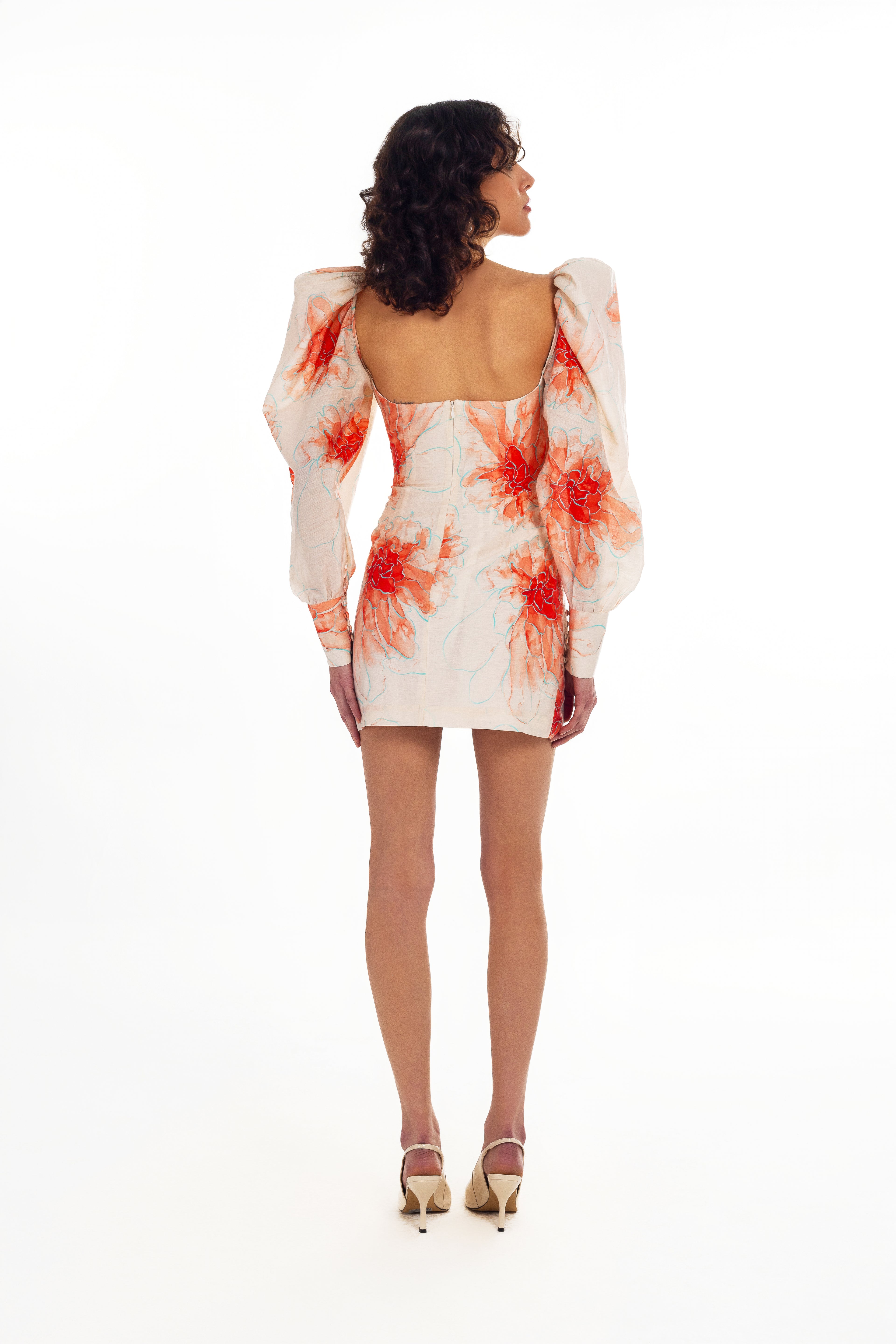 STRUCTURED SHOULDER LINEN MINI DRESS