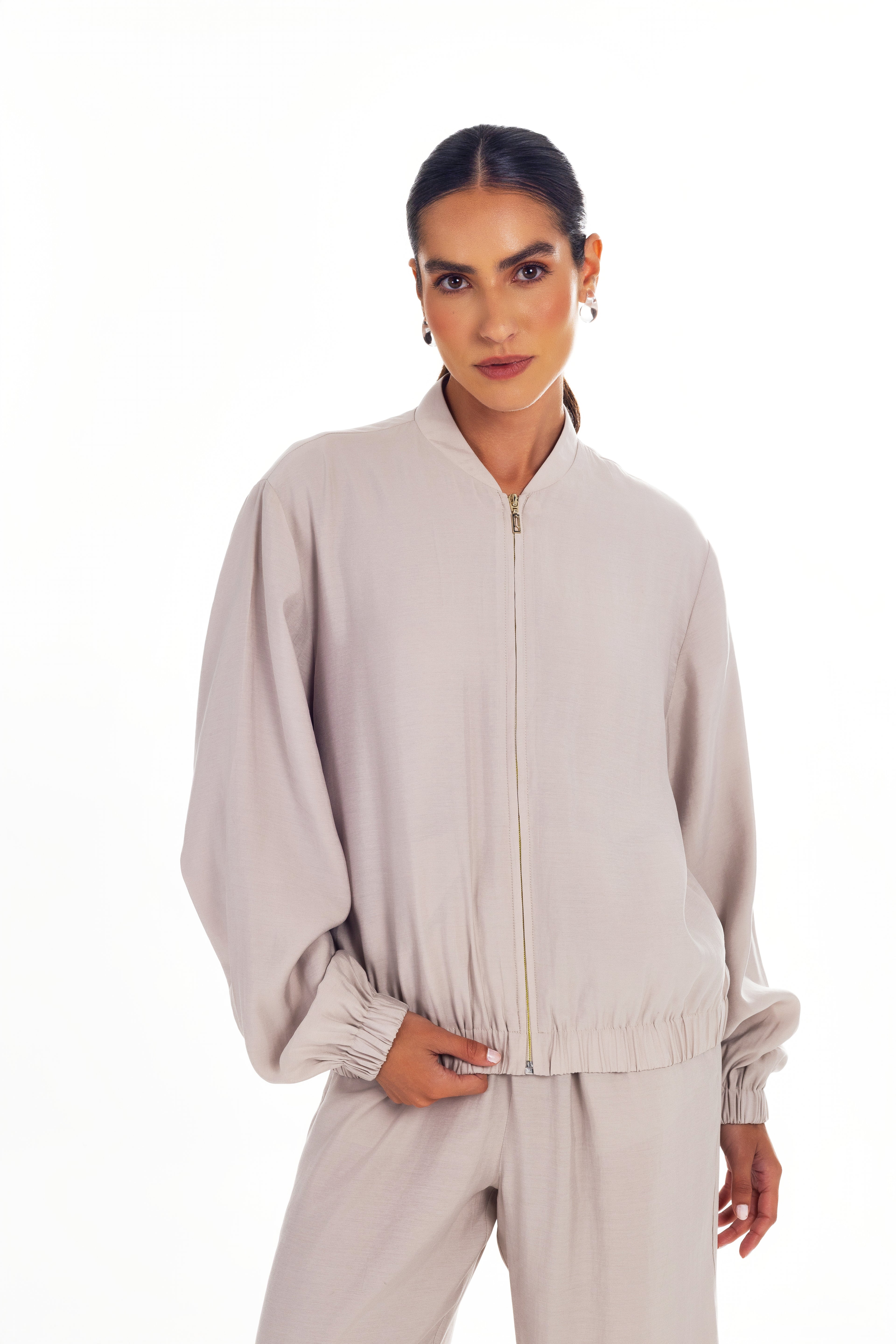 BELIZE LINEN LONG SLEEVES JACKET WITH FRONT ZIPPER