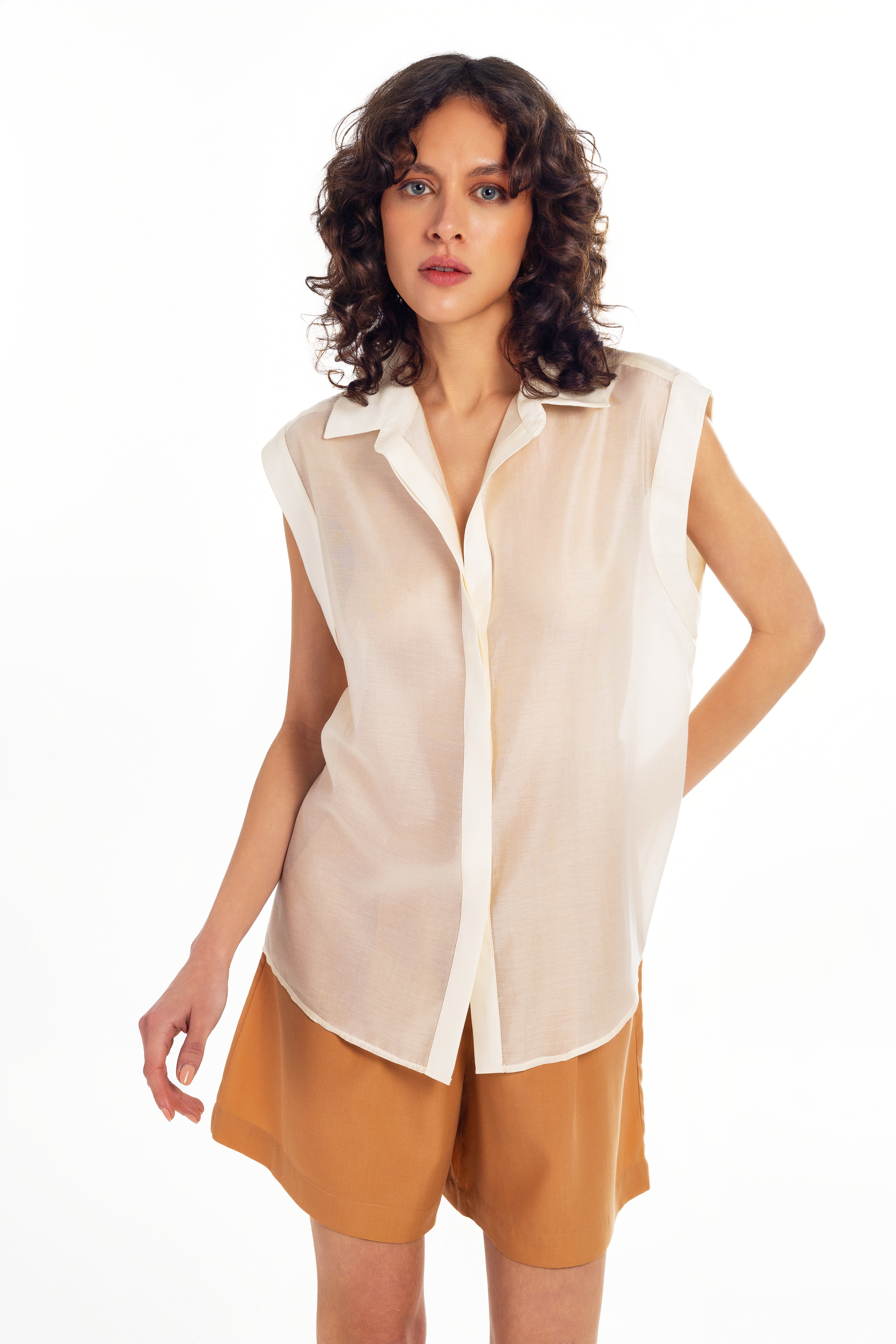LIGHT BEIGE SHEER VEST SHIRT