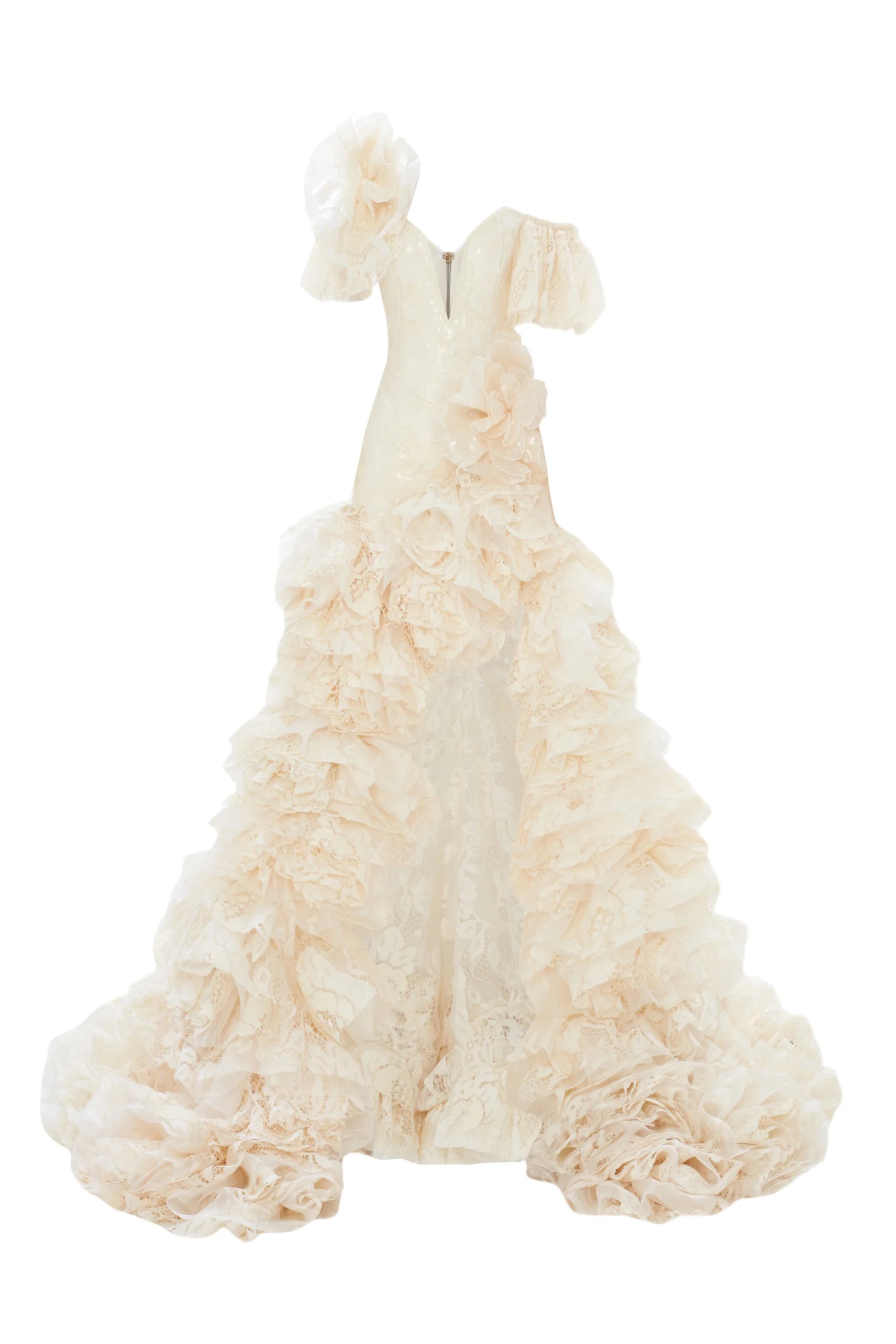 3D Floral Side-Slit Lace Maxi Dress