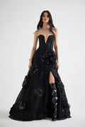3D Lace Ruffled Strapless Dress