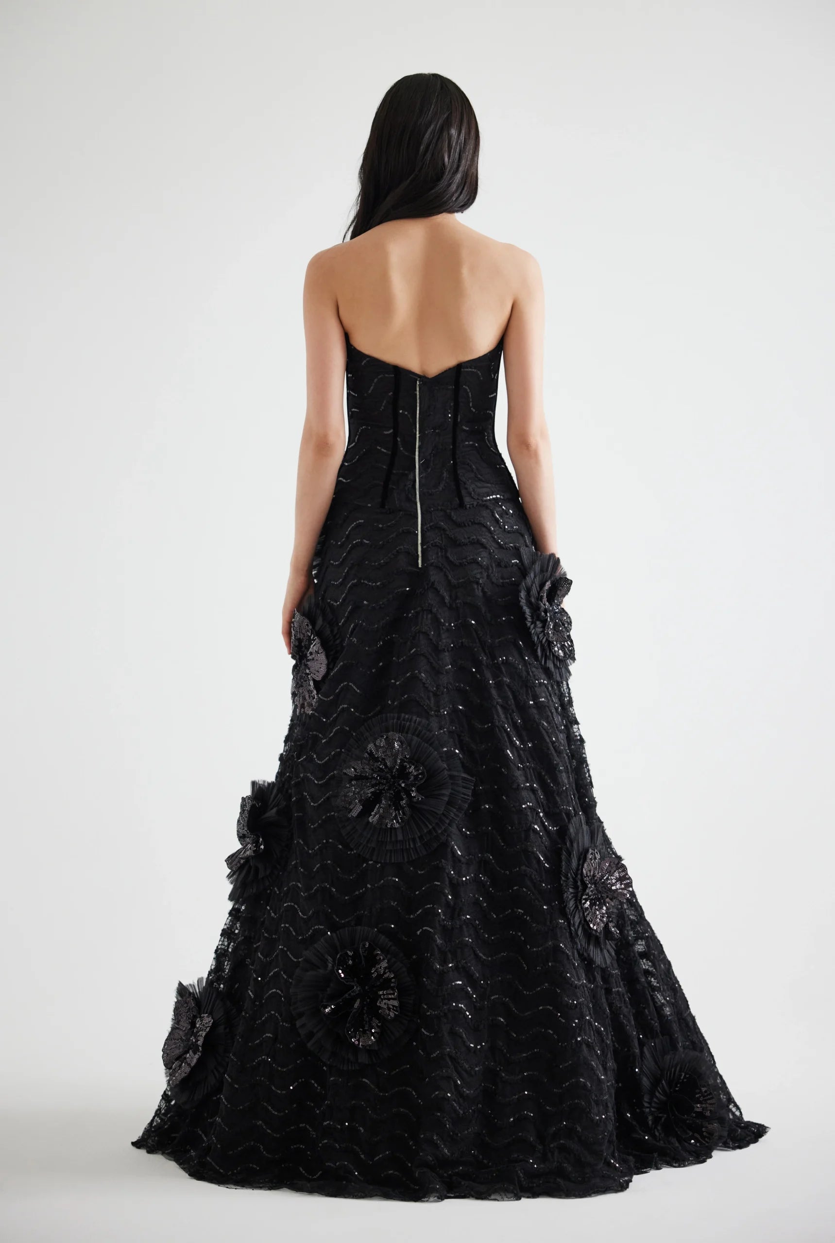 3D Lace Ruffled Strapless Dress