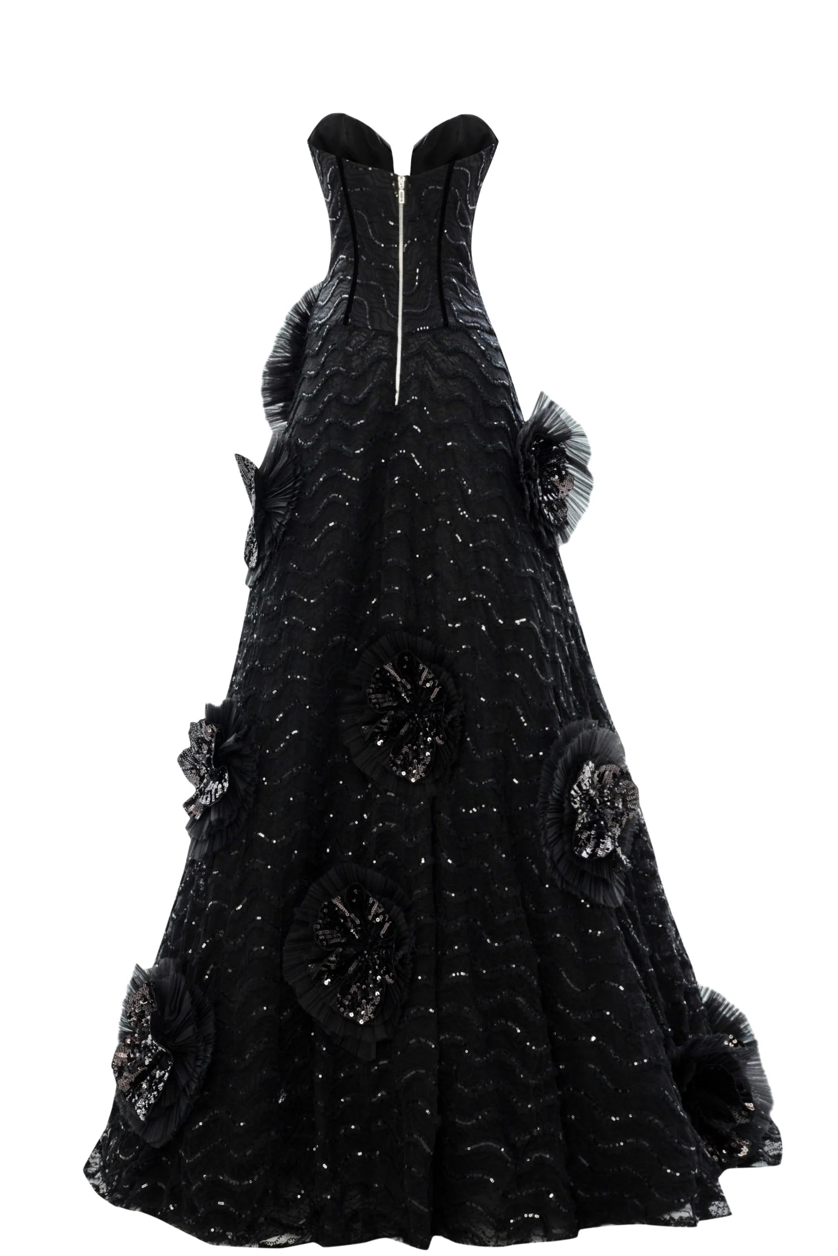 3D Lace Ruffled Strapless Dress