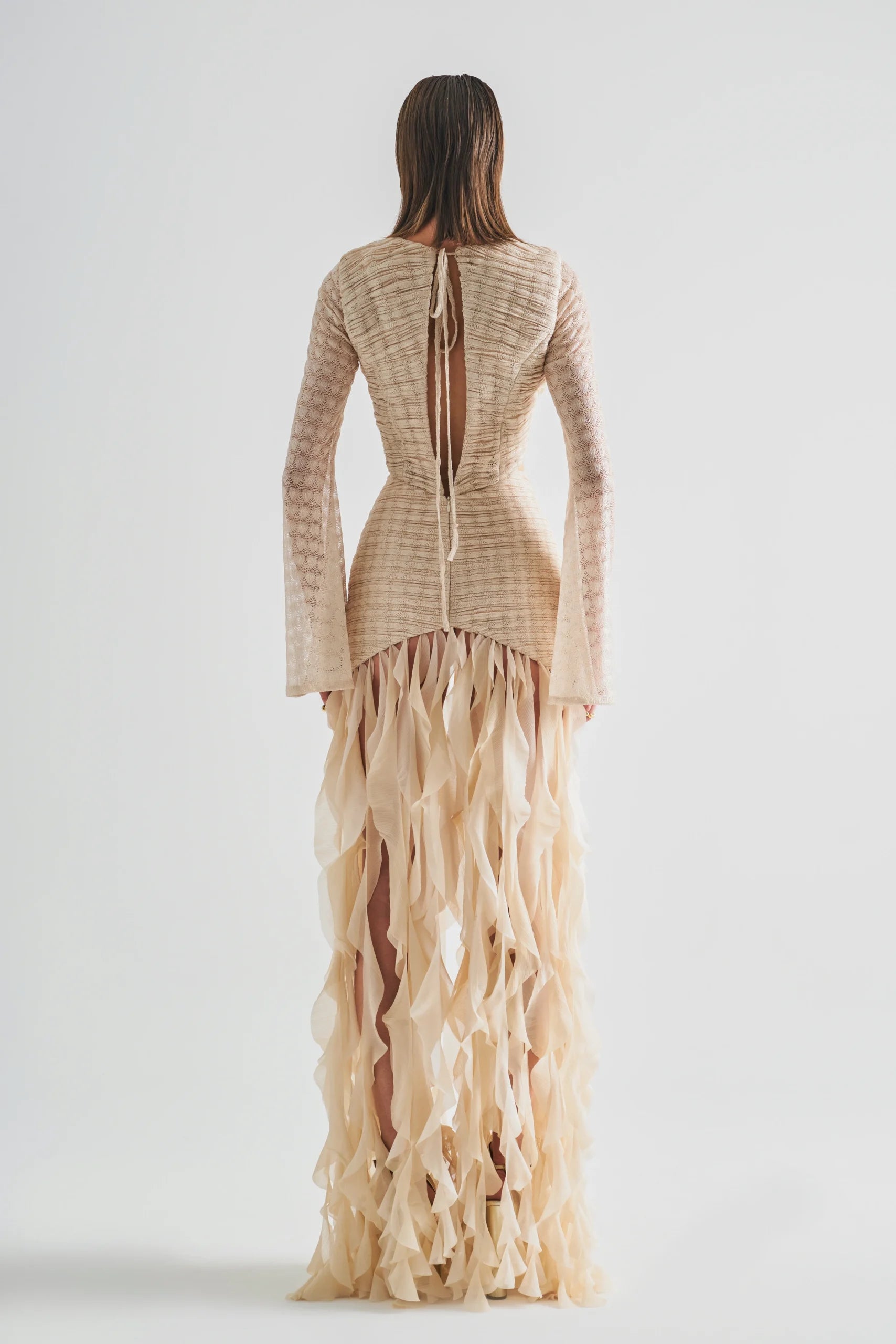 Airy Bell Sleeve Deep V-neck Dress