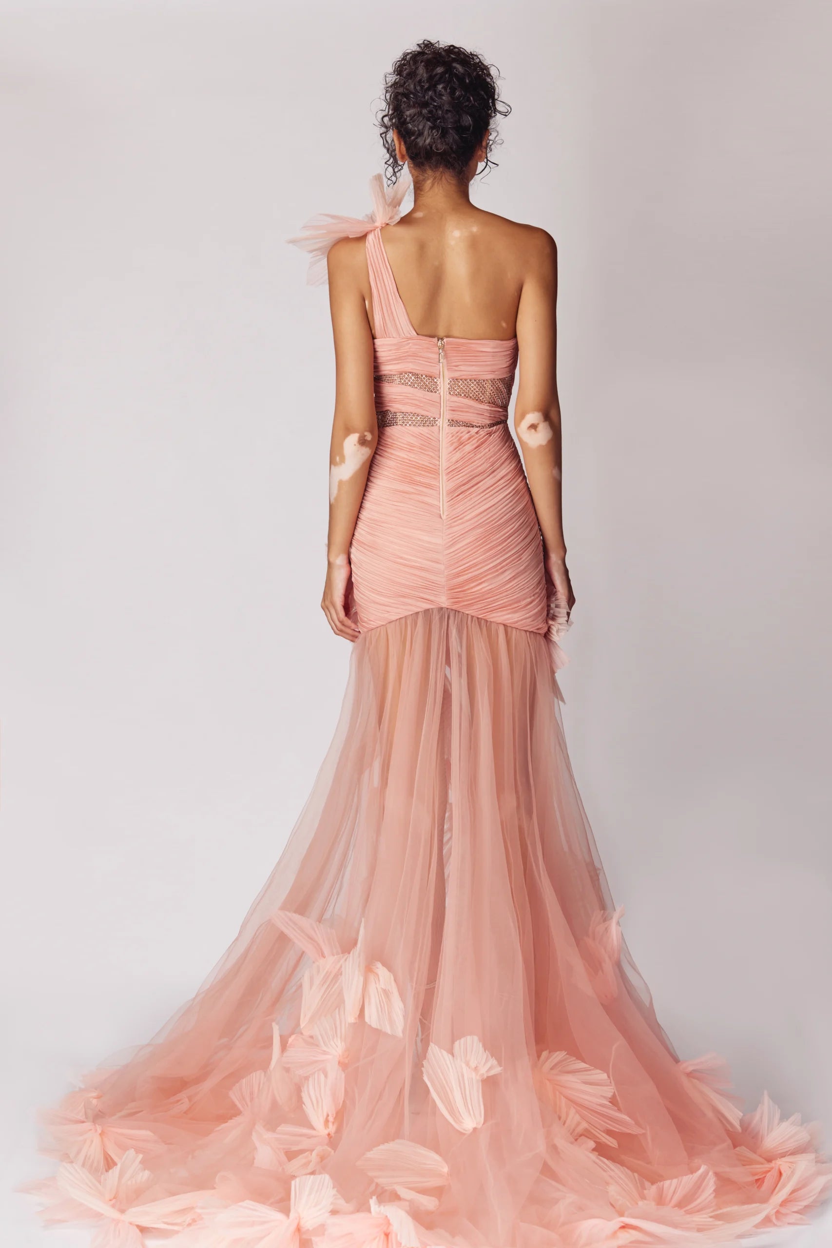 Applique Detailed High Slit Degrade Maxi Dress - Handmade