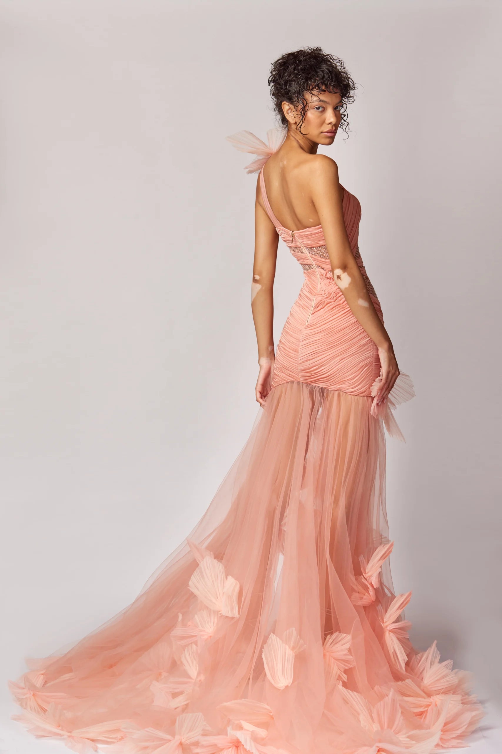 Applique Detailed High Slit Degrade Maxi Dress - Handmade