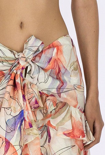 LINEN BLOOM PRINT CASCADE SKIRT