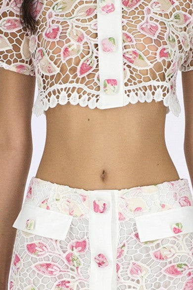 CROPPED TOP CAP SLEEVES COTTON CANDY LACE