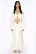 BETINA BELL SLEEVES FRONT CUT OUT WITH MOTHER PEARL BEADINGS MAXI DRESS
