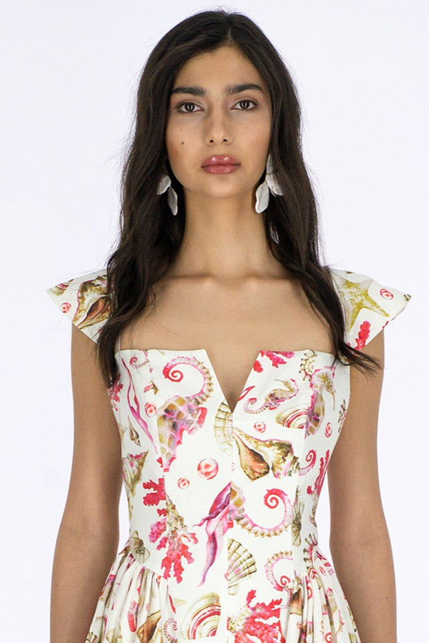 CORAL SHELL PLEAT DRESS