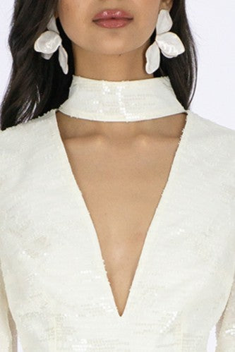 LONG SLEEEVES MINI DRESS MICRO SEQUIN