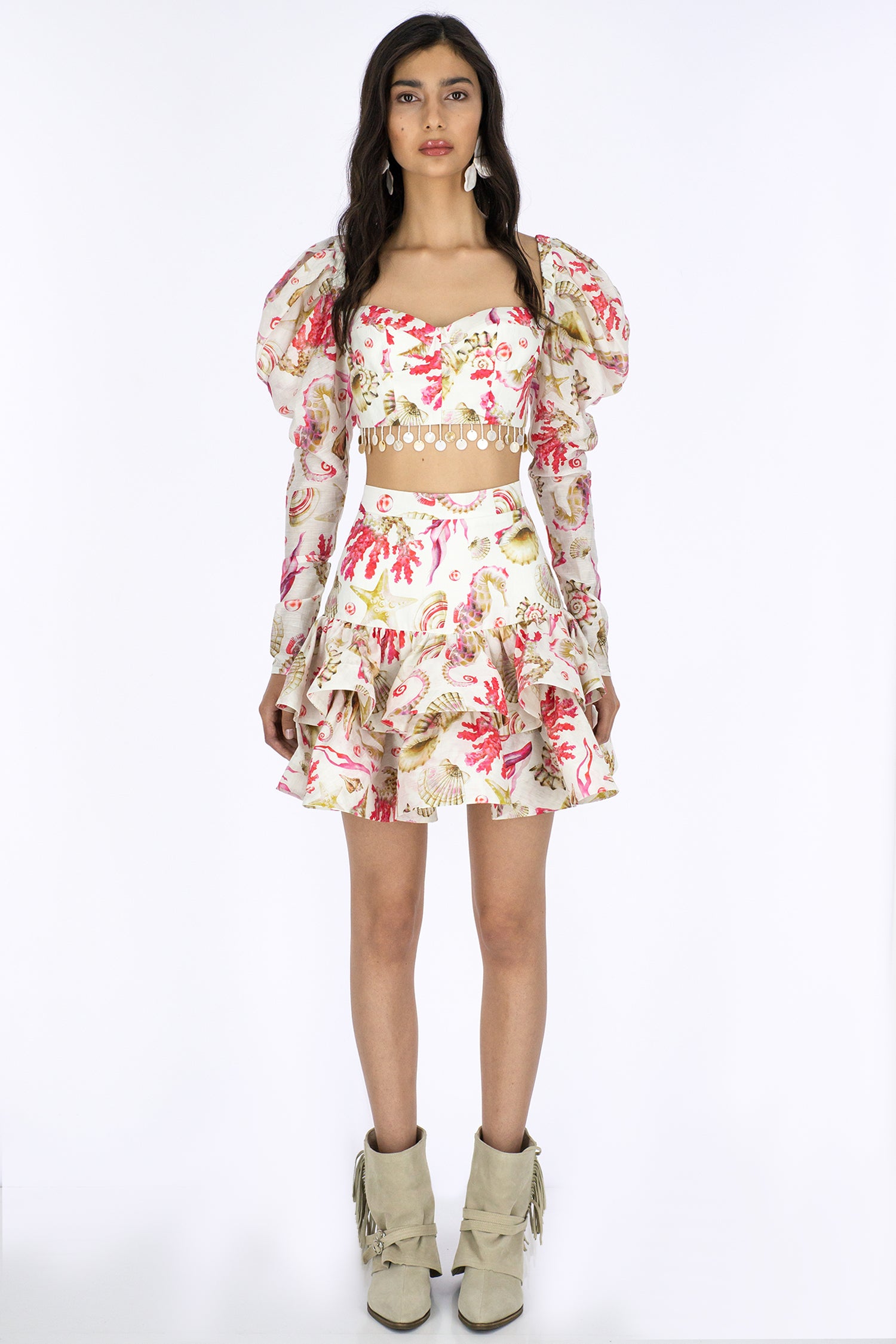 CORAL SHELL FIT AND FLARE SKIRT
