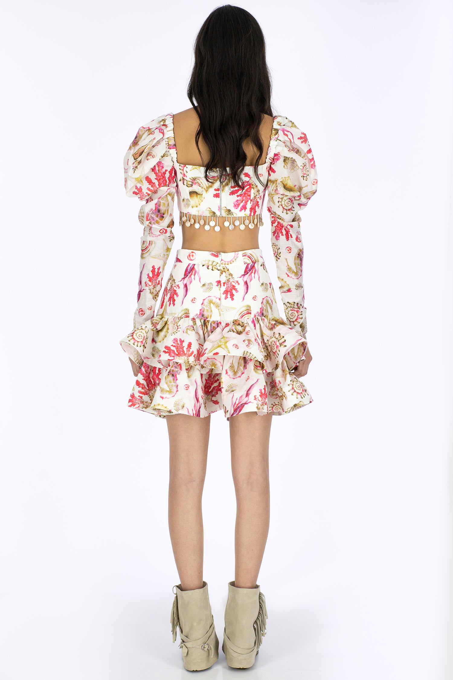 CORAL SHELL FIT AND FLARE SKIRT