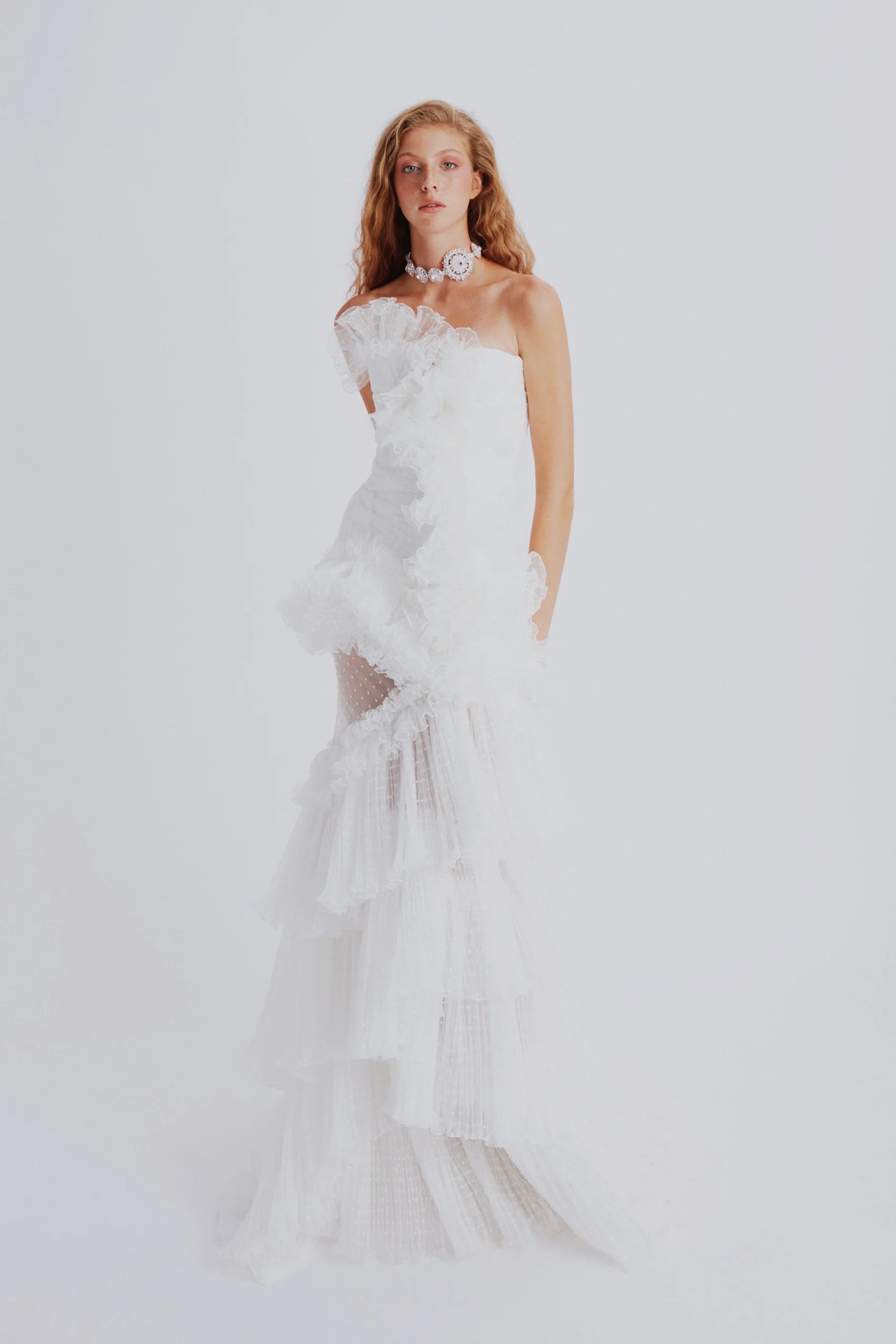 Asymetrical Ruffle Point d'Esprit  Dress