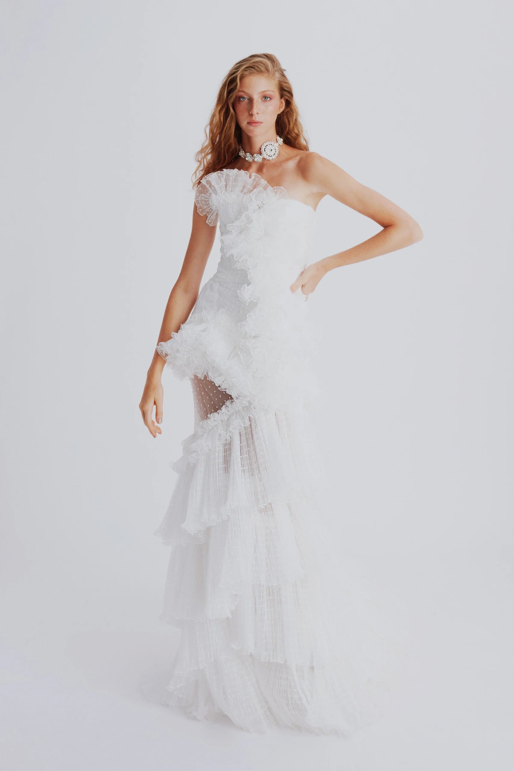 Asymetrical Ruffle Point d'Esprit  Dress