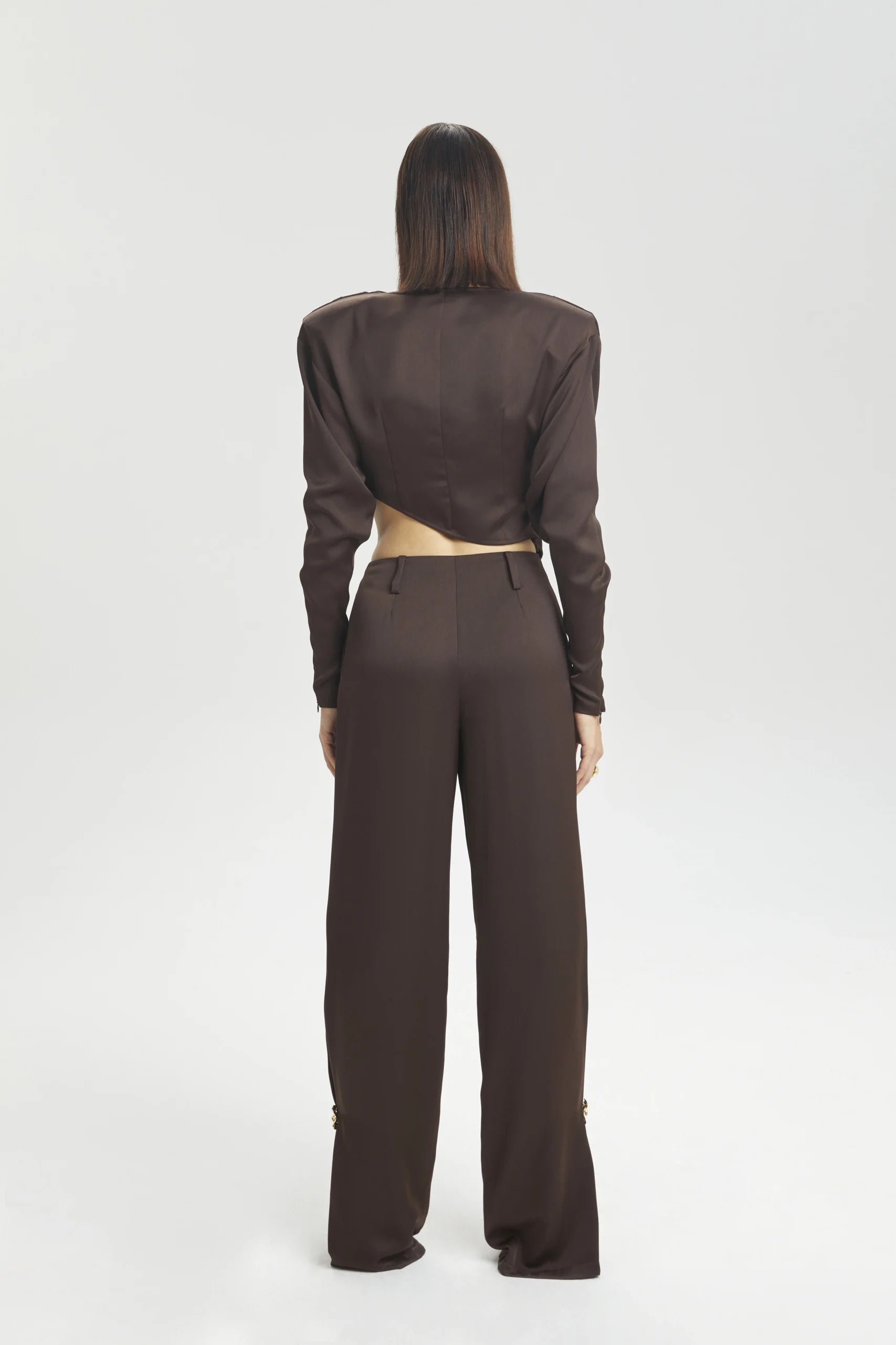 Asymmetrical Long-Sleeve Satin Blouse