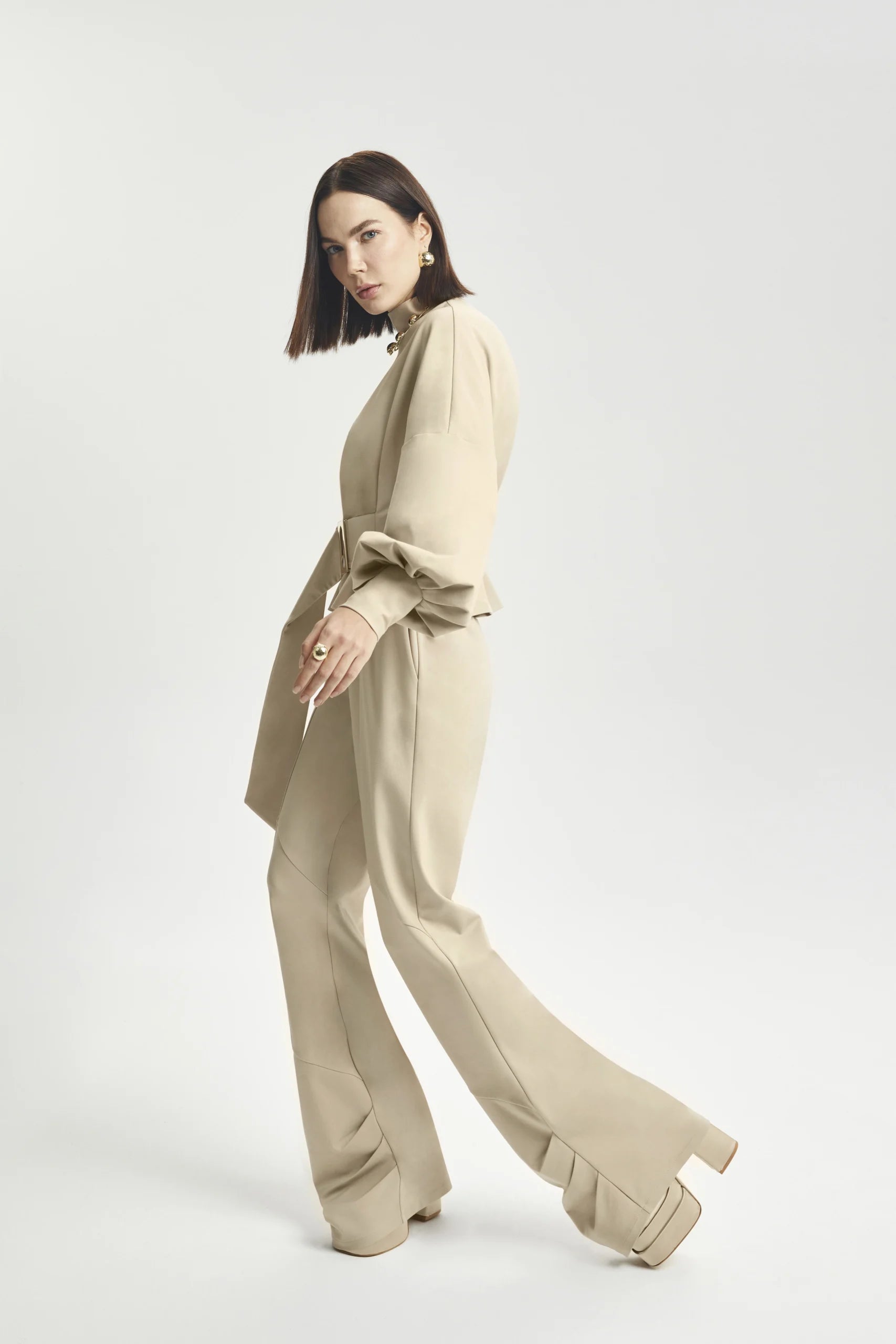 Belted Balloon Sleeve Knit Top