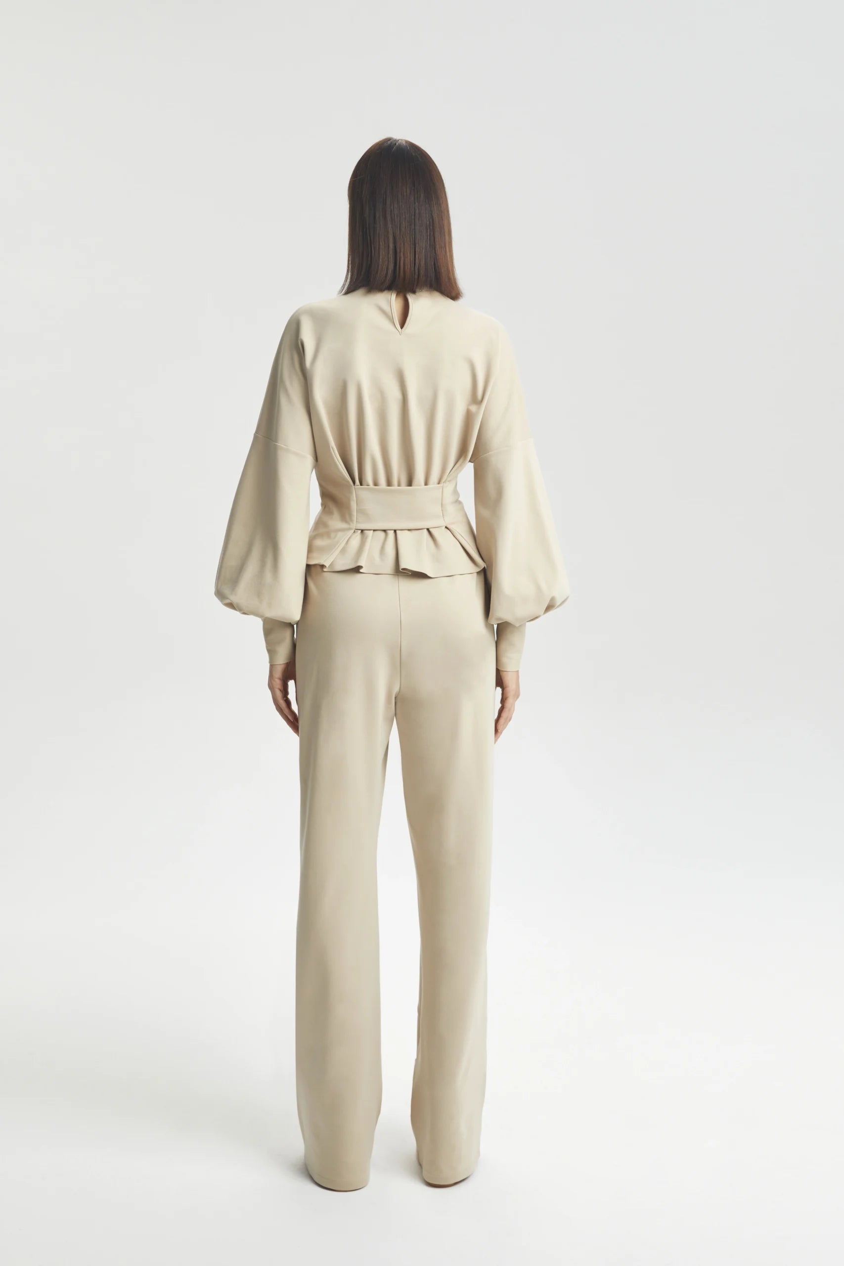 Belted Balloon Sleeve Knit Top