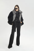 Black Shine Puffer with Faux Fur Collar