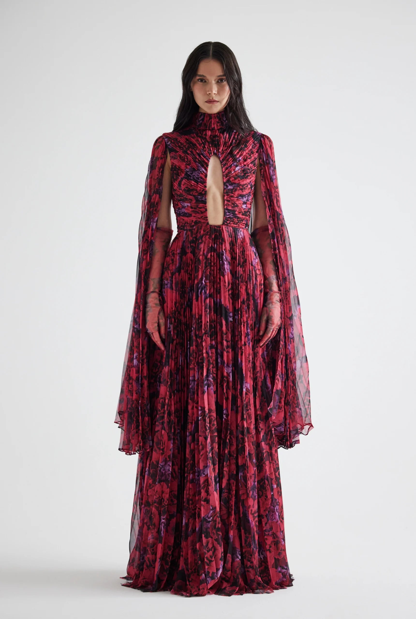 Bust Detailed Draped Floral Print Dress