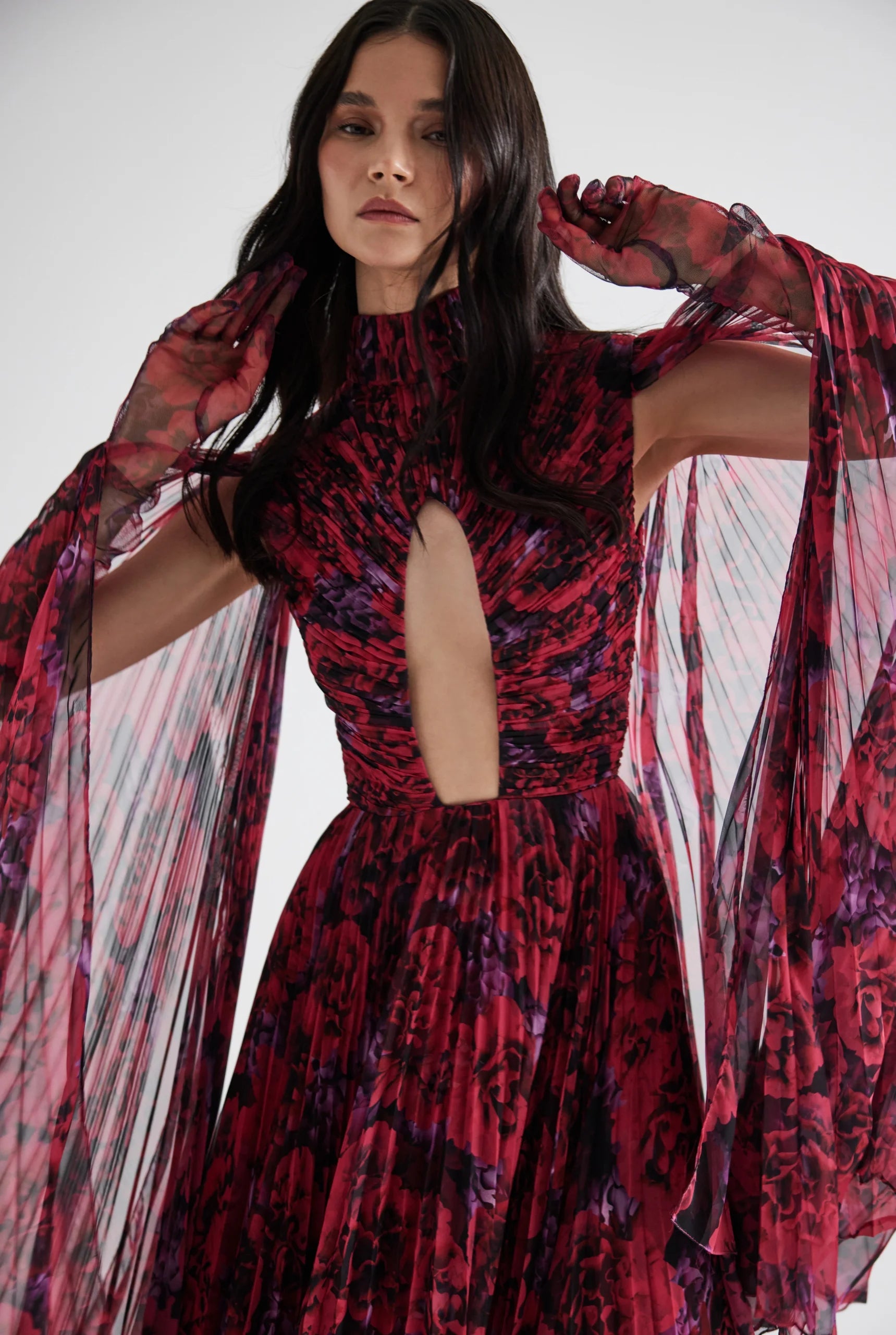Bust Detailed Draped Floral Print Dress