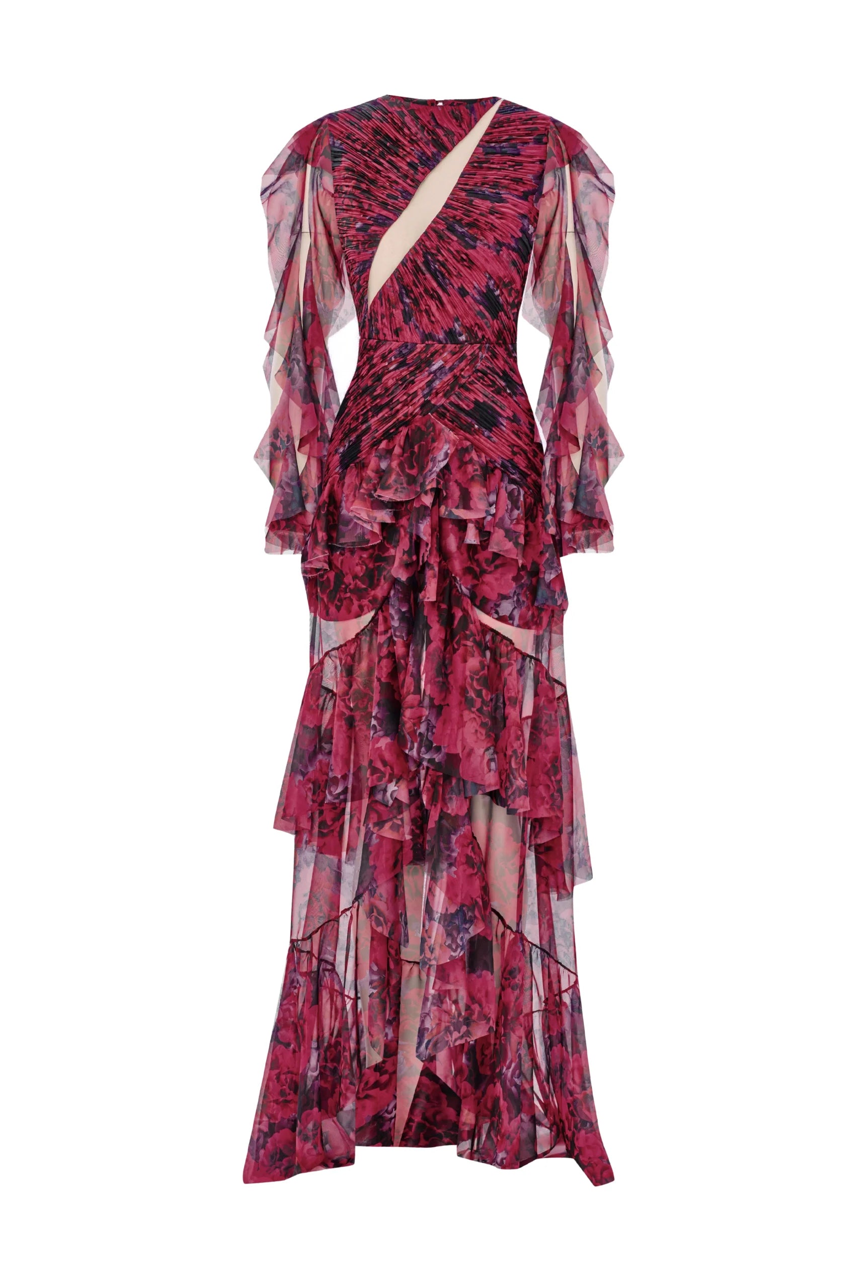 Bust Detailed Draped Ruffled Floral Patterned Midi Dress 42 Bust Detailed Draped Ruffled Floral Patterned Midi Dress 42