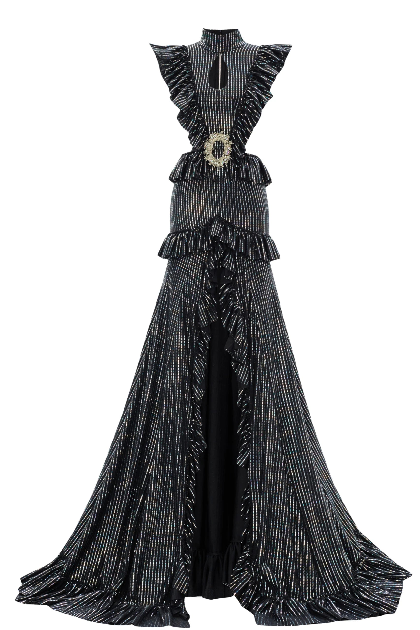 Bust Detailed Front Slit Hologram Printed Dress