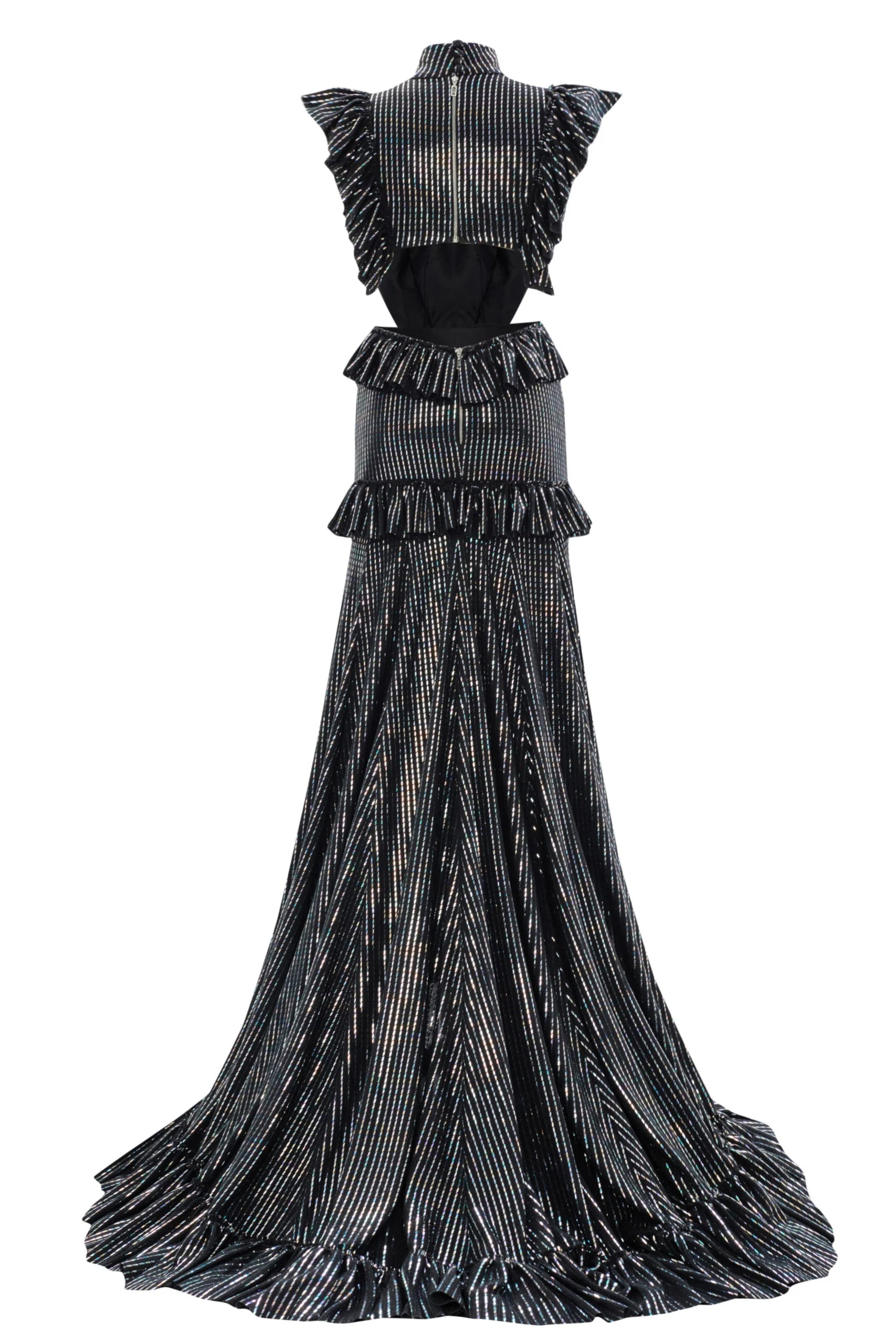 Bust Detailed Front Slit Hologram Printed Dress