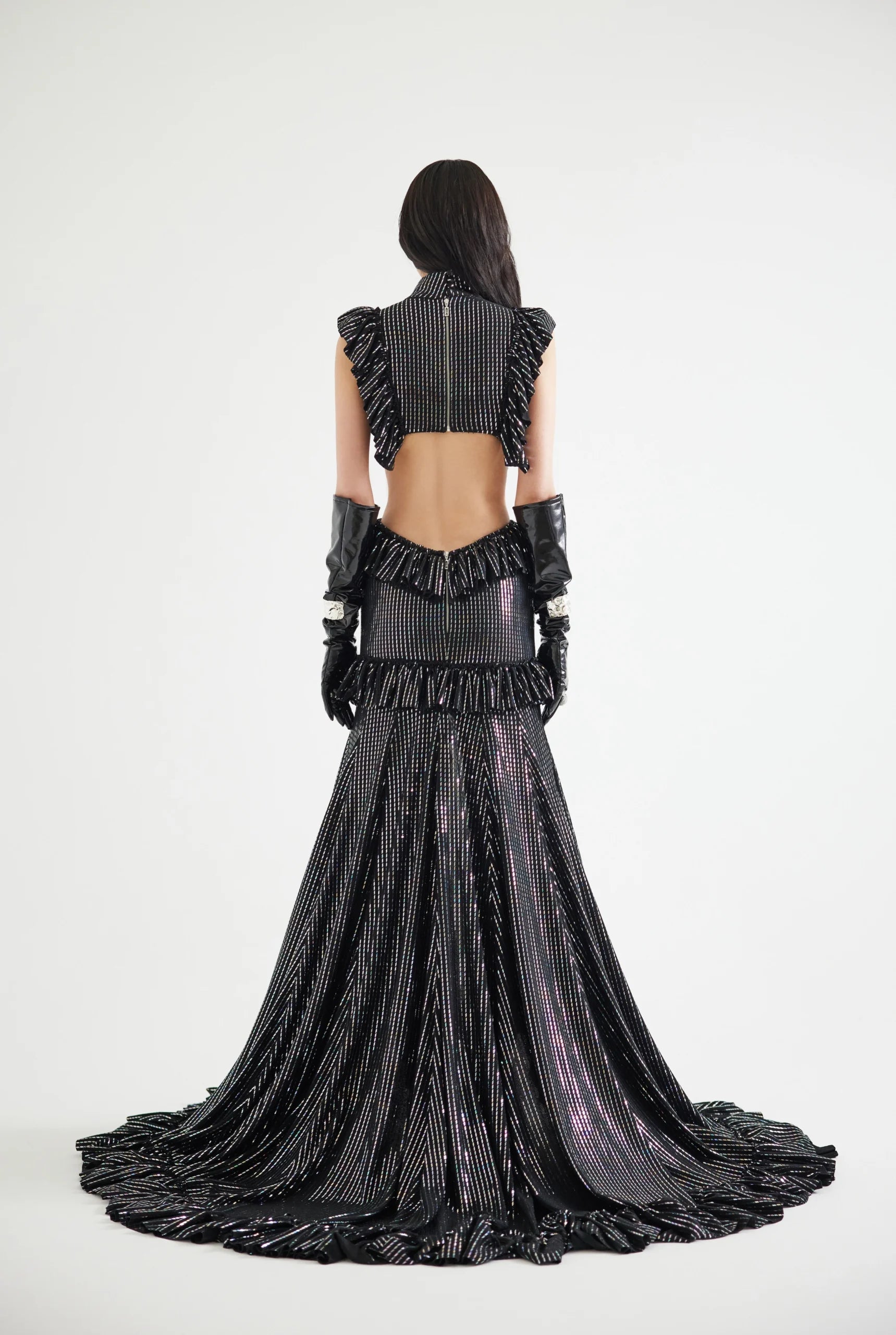 Bust Detailed Front Slit Hologram Printed Dress