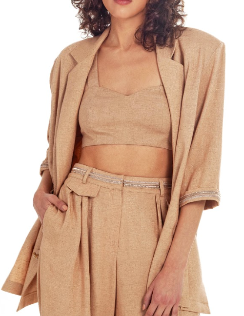 METALIZED SAND JACKET WITH WITHBEADING TRIM SLEEVES