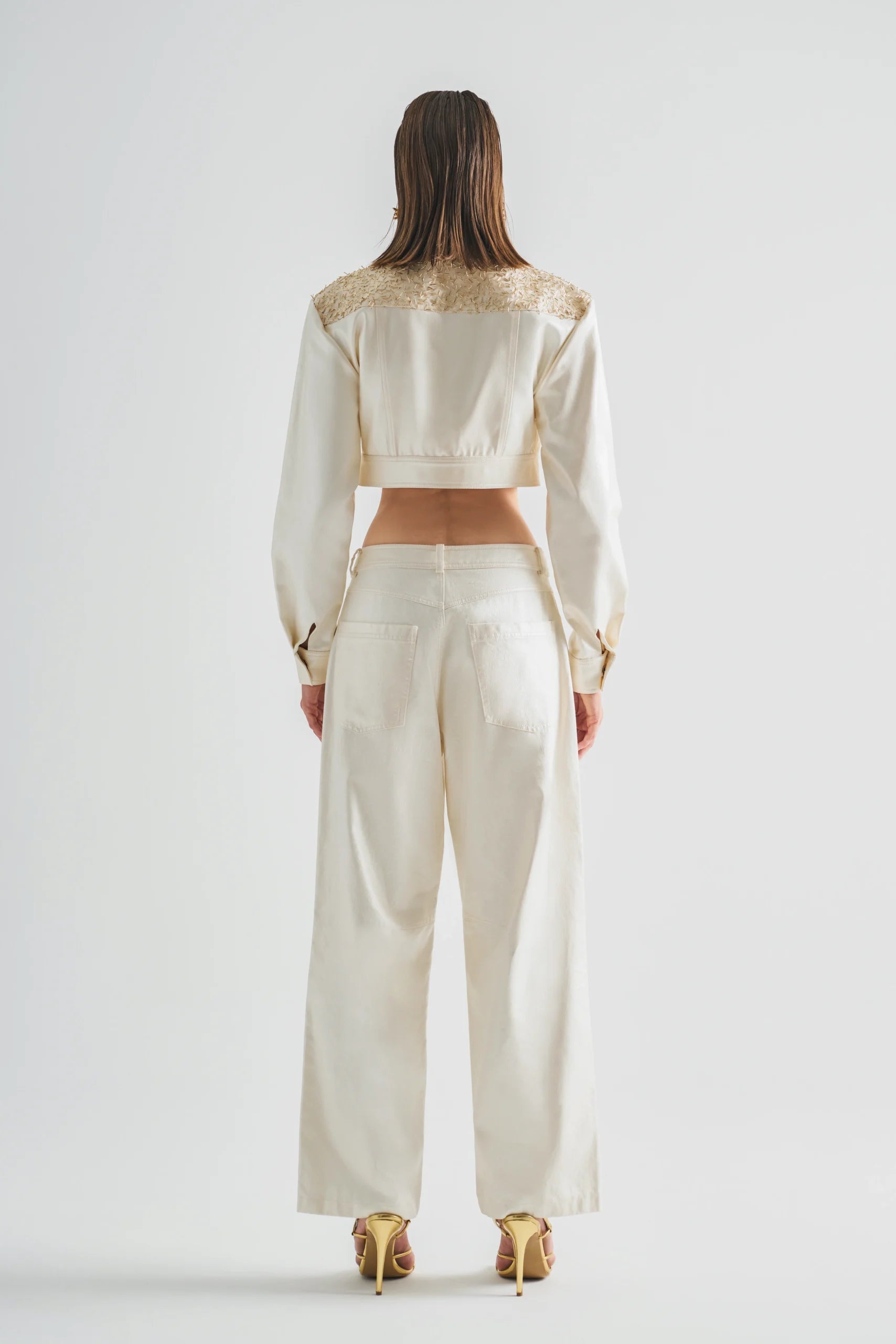 Coated Crop Jacket with Shoulder Detail