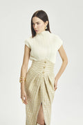 Corset-Waist Pleated Midi Skirt