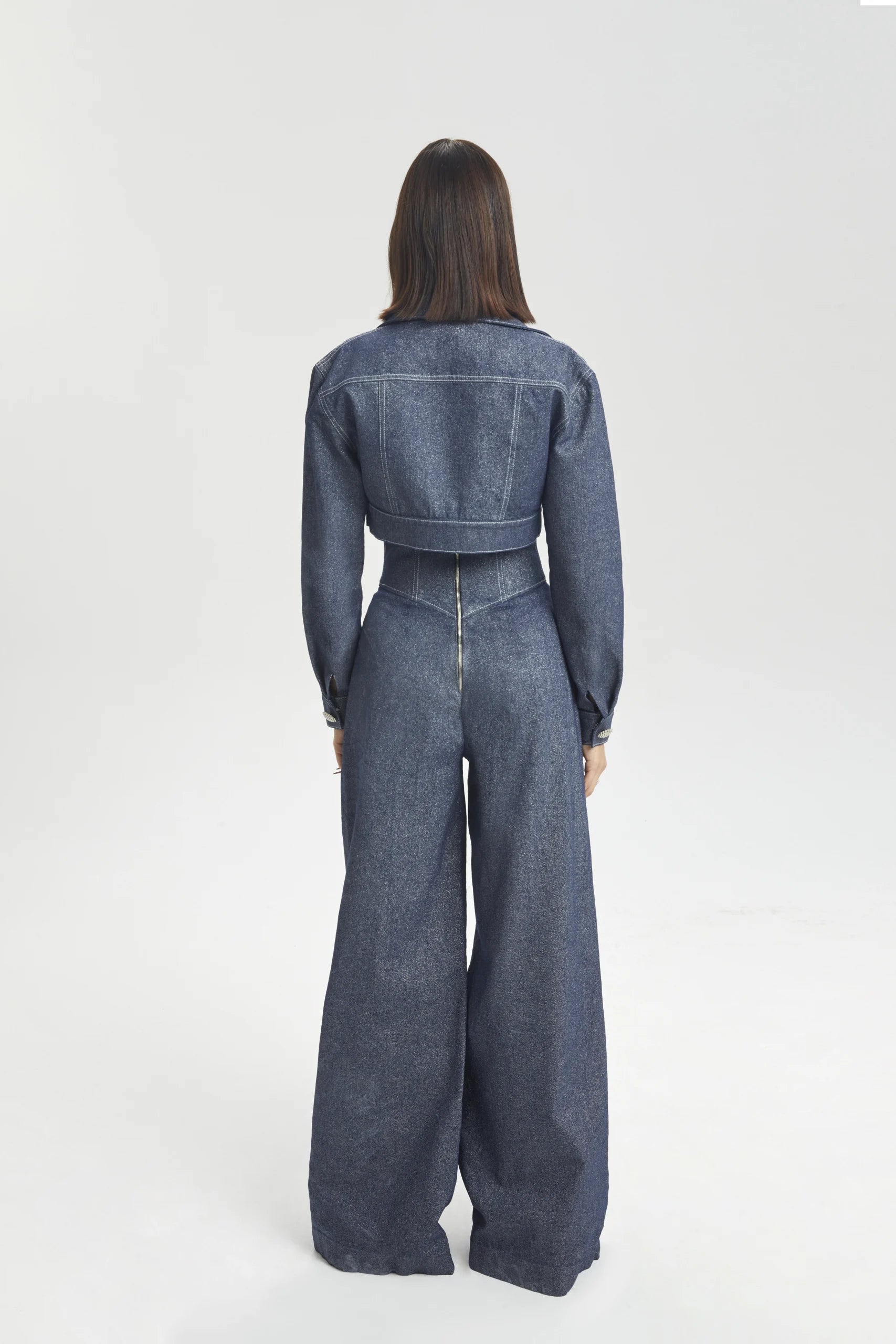 Corseted Wide-Leg Denim Trousers