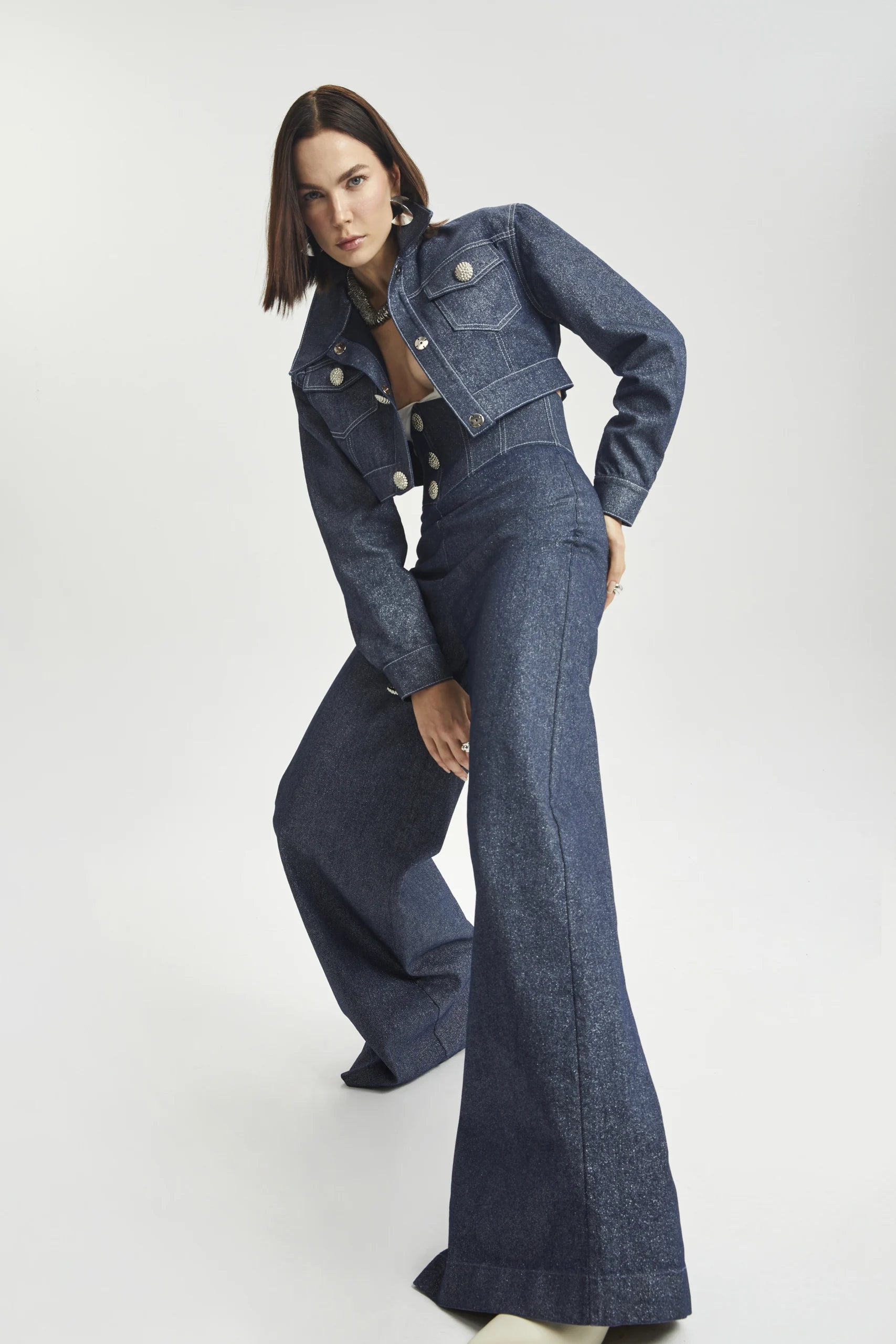 Corseted Wide-Leg Denim Trousers