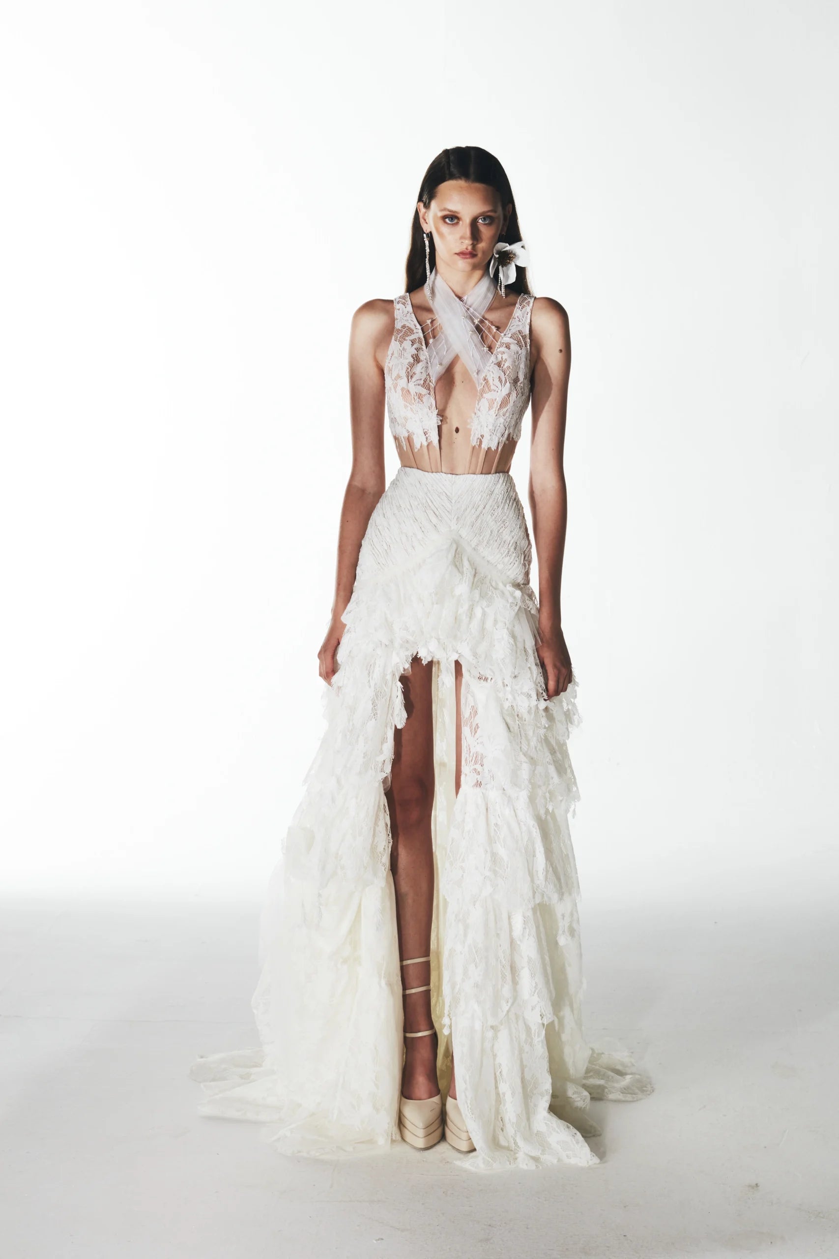 Crisscross Tulle Halter High Low Dress