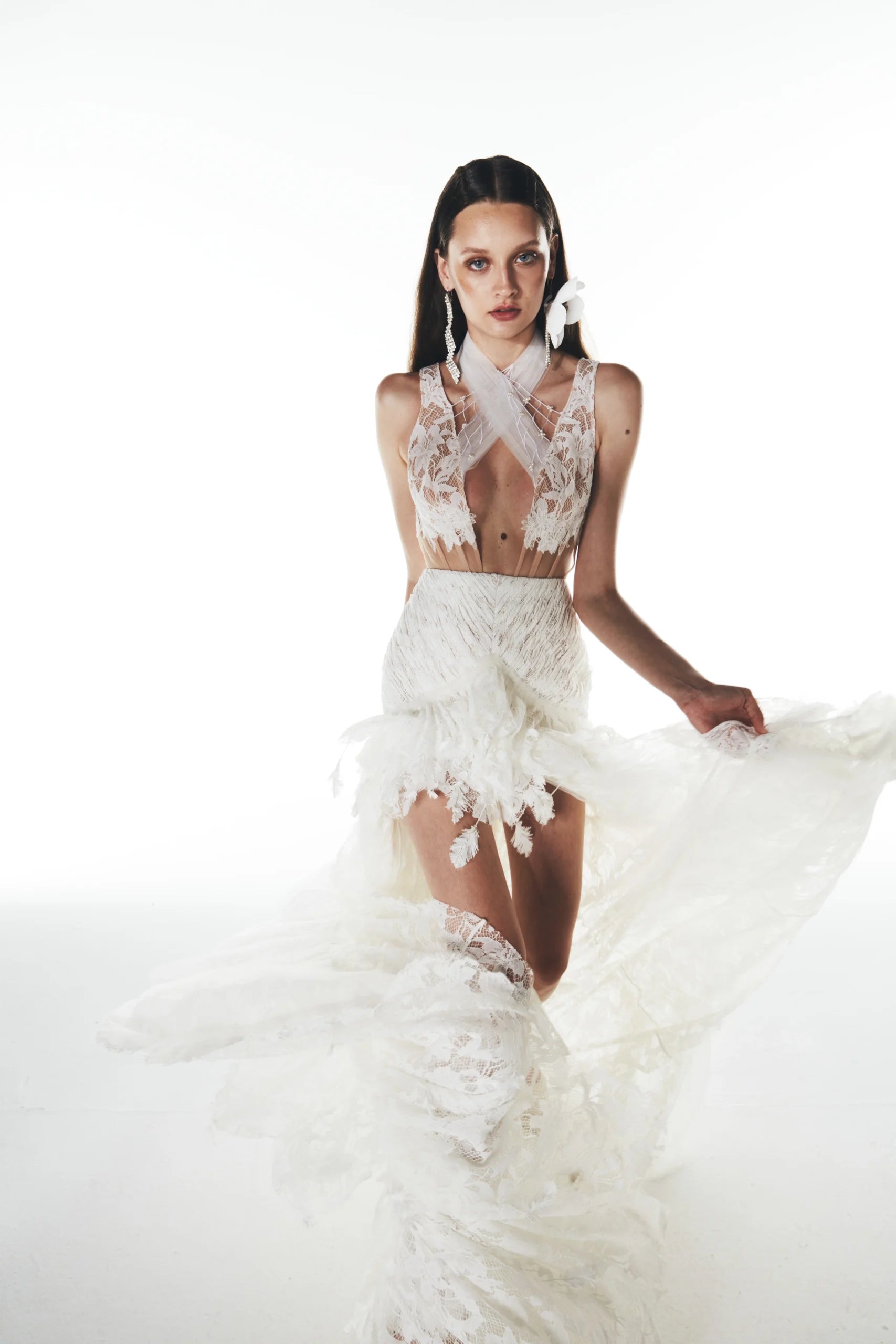 Crisscross Tulle Halter High Low Dress