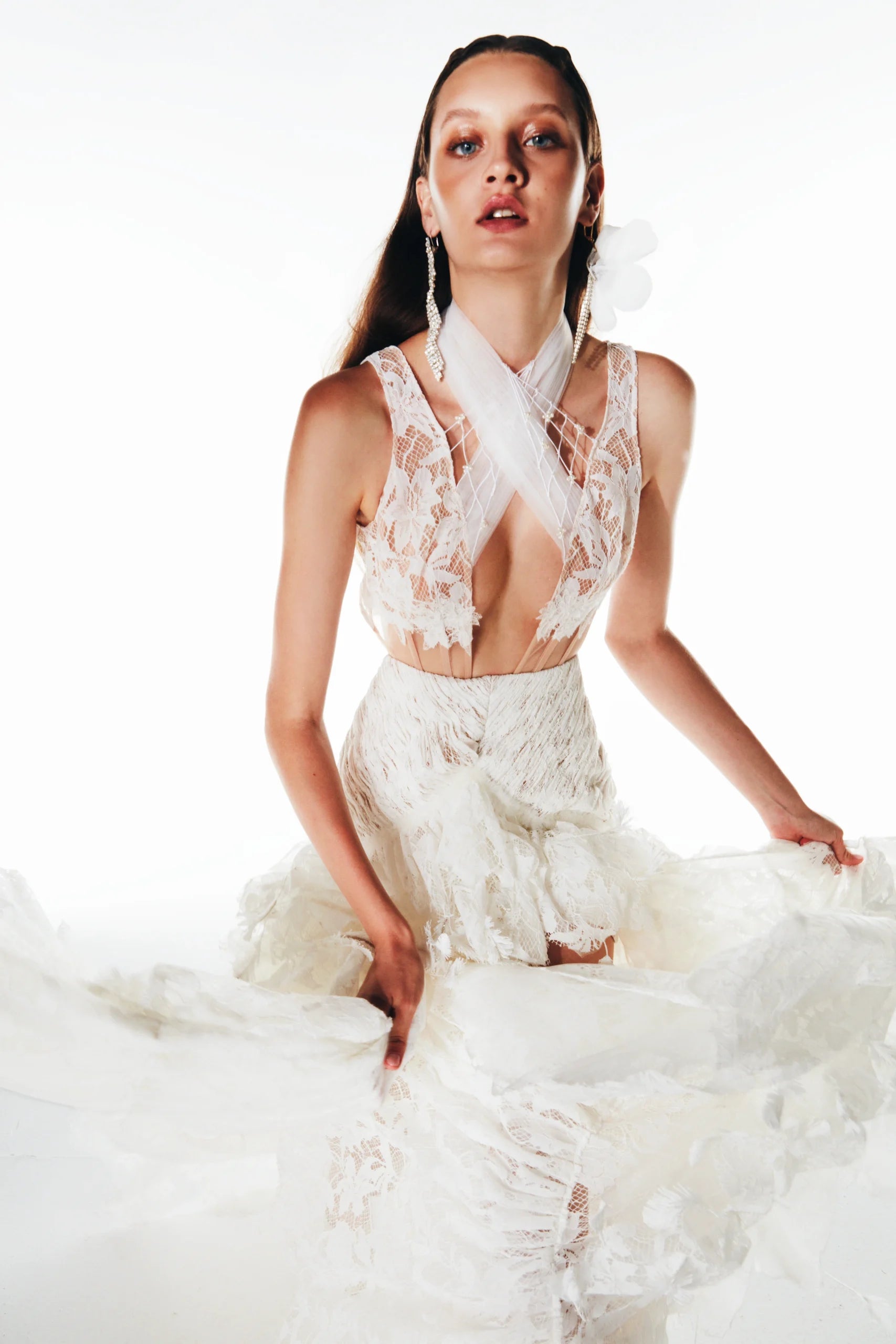 Crisscross Tulle Halter High Low Dress