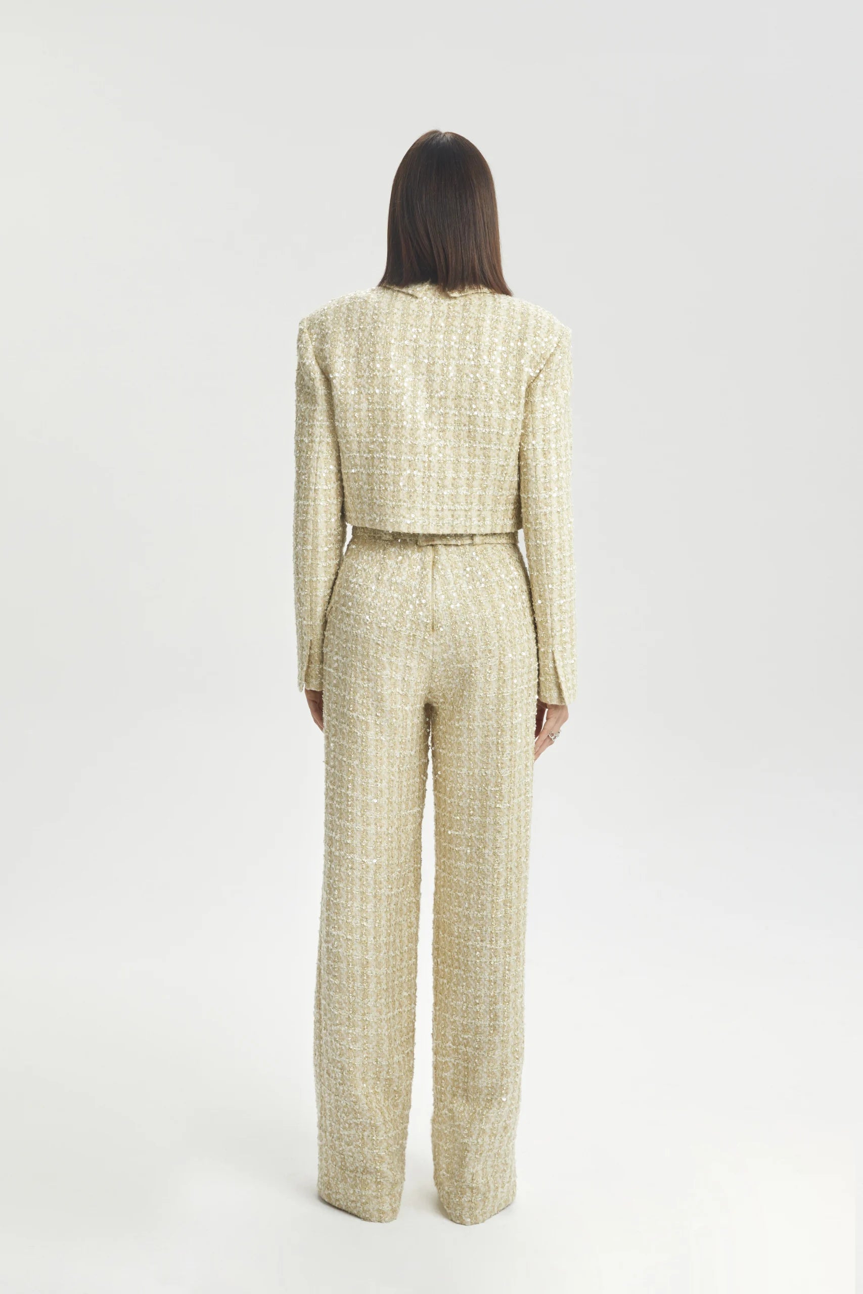 Cropped Bouclé Jacket with Snap Closure