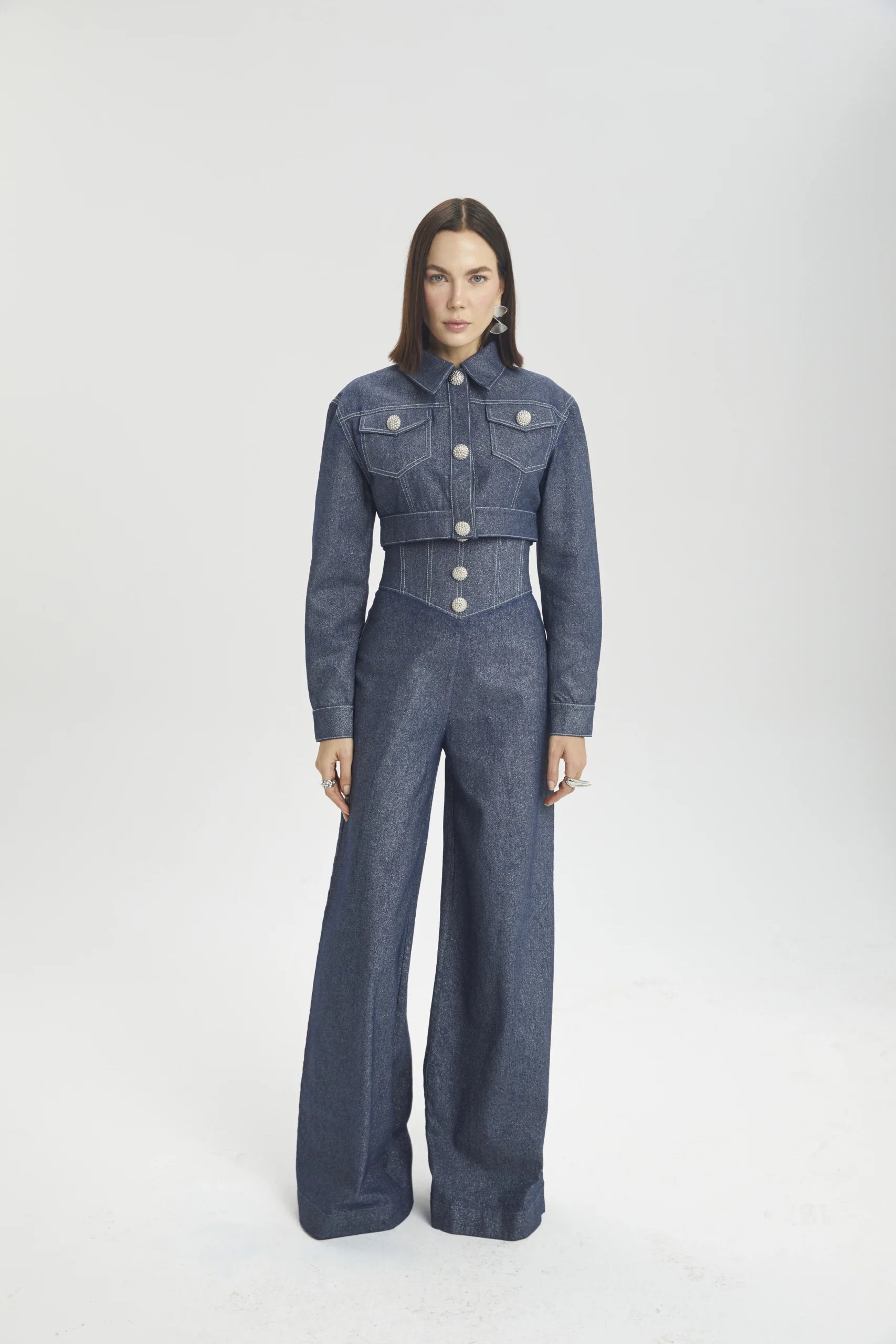 Cropped Contrast-Stitch Denim Jacket